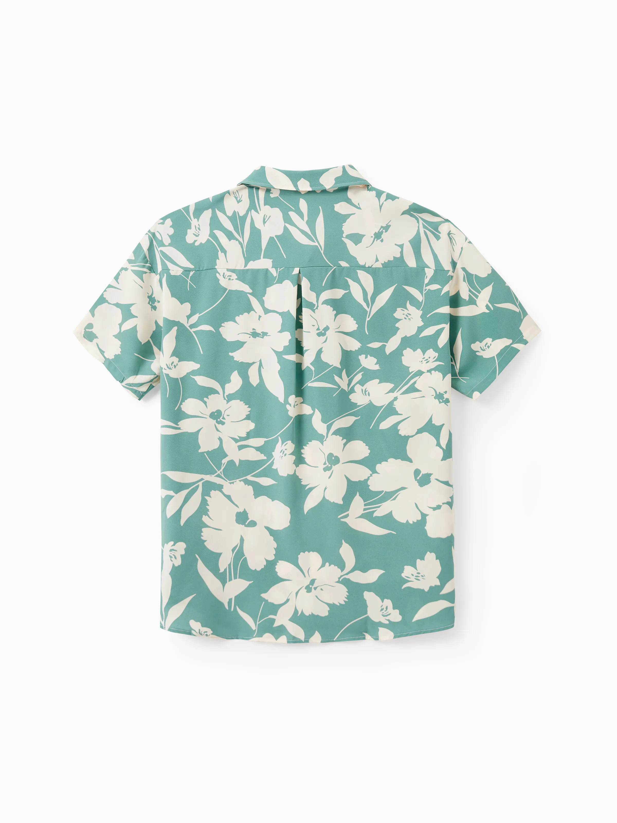 Family Matching Leaf Print Green Short-sleeve Shirt or Sling Shirred Dress Set Green - Image 23