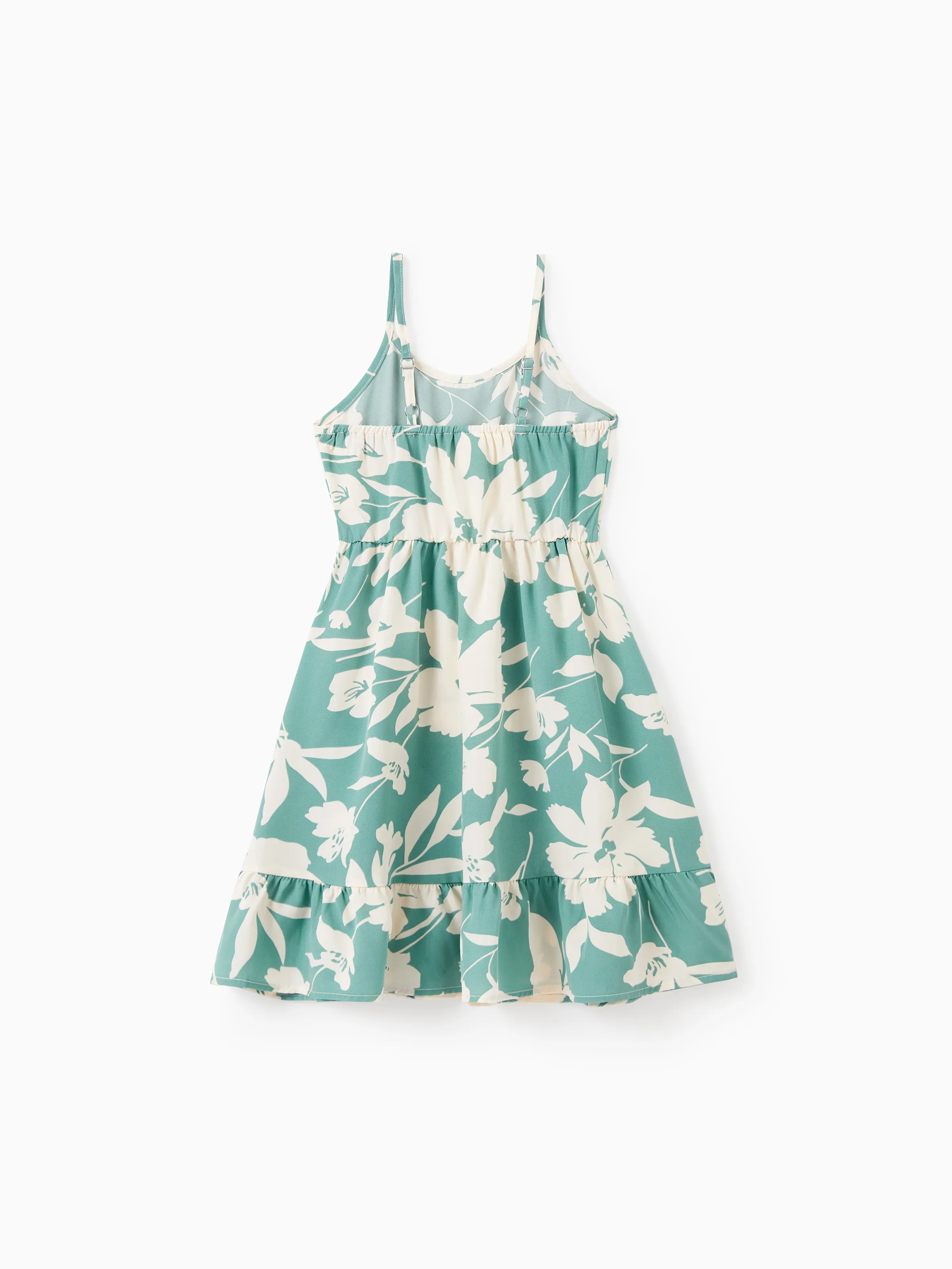 Family Matching Leaf Print Green Short-sleeve Shirt or Sling Shirred Dress Set Green - Image 8