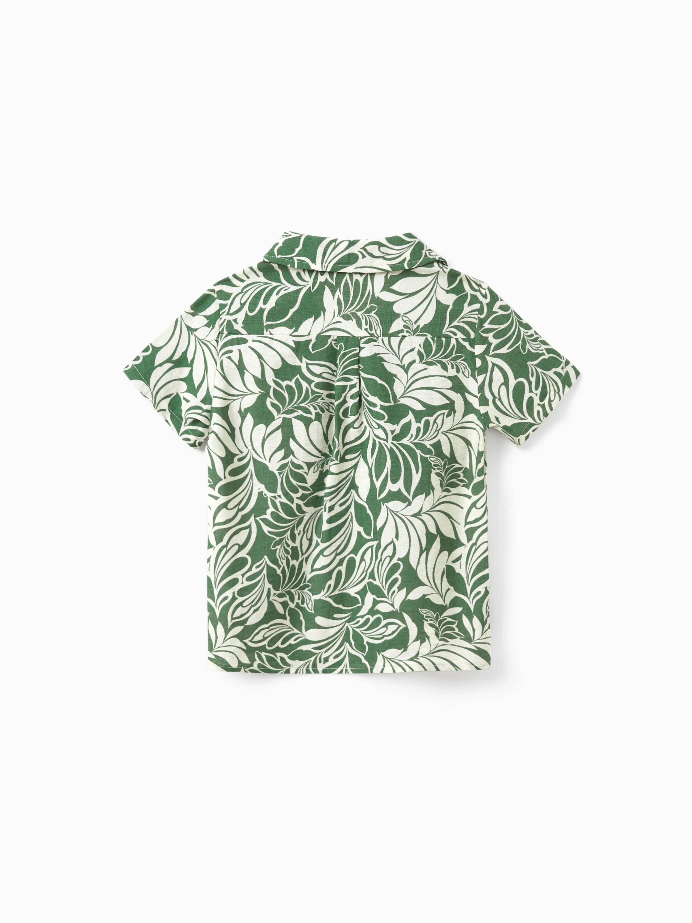 Family Matching Leaf Print Short-sleeve Shirt or Halter Dress Green Set Green - Image 21
