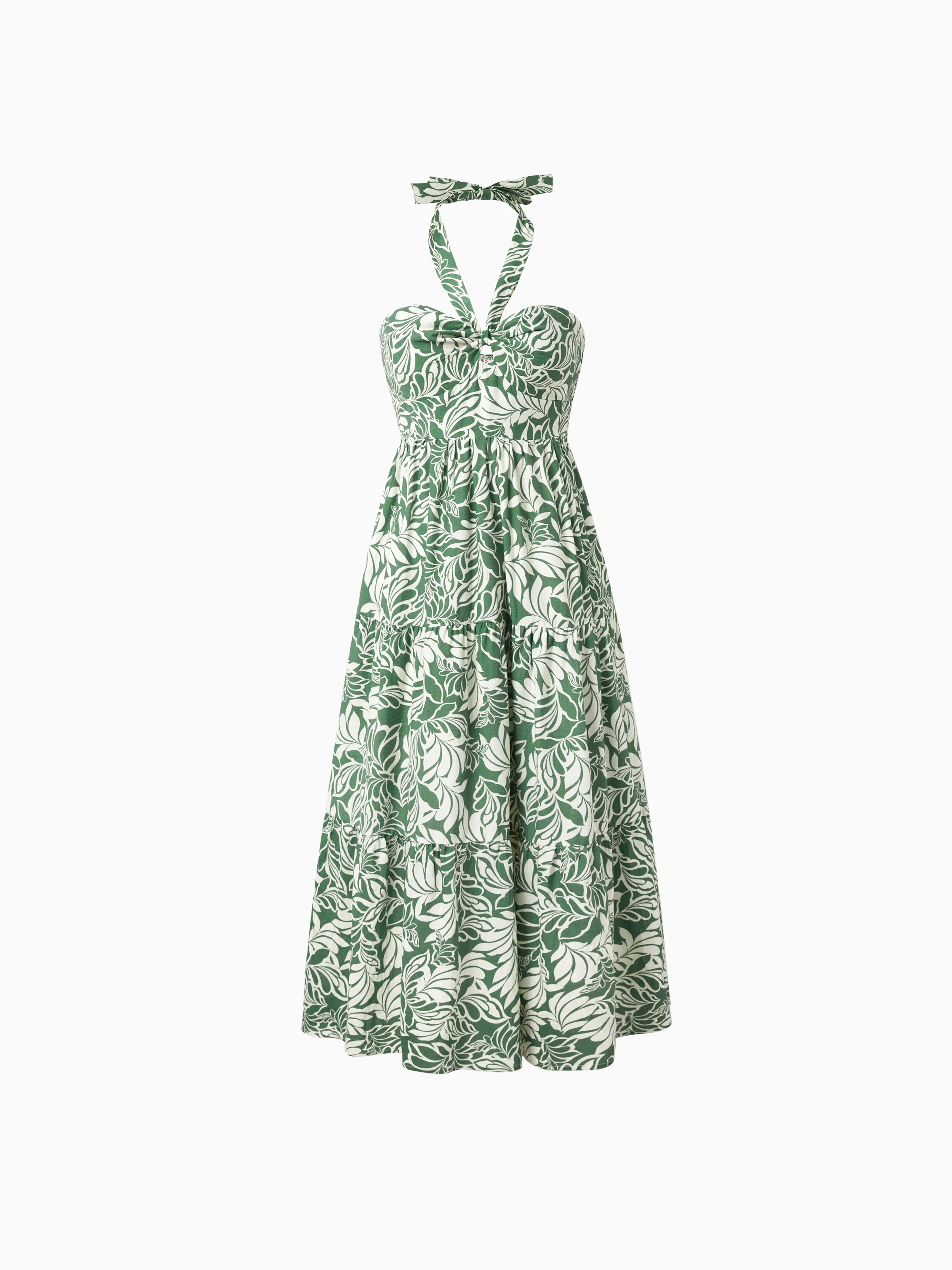 Family Matching Leaf Print Short-sleeve Shirt or Halter Dress Green Set Green - Image 5