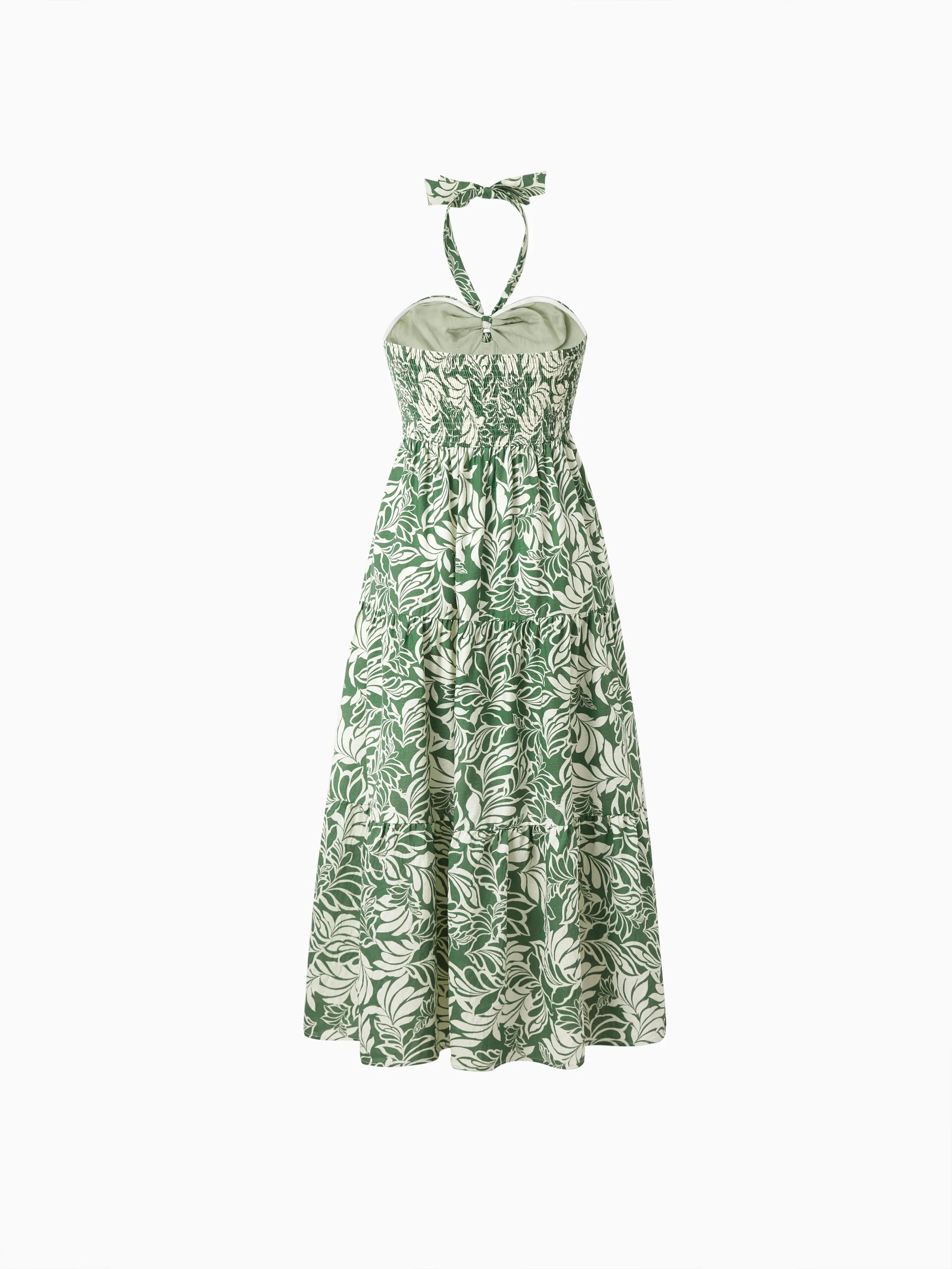 Family Matching Leaf Print Short-sleeve Shirt or Halter Dress Green Set Green - Image 6