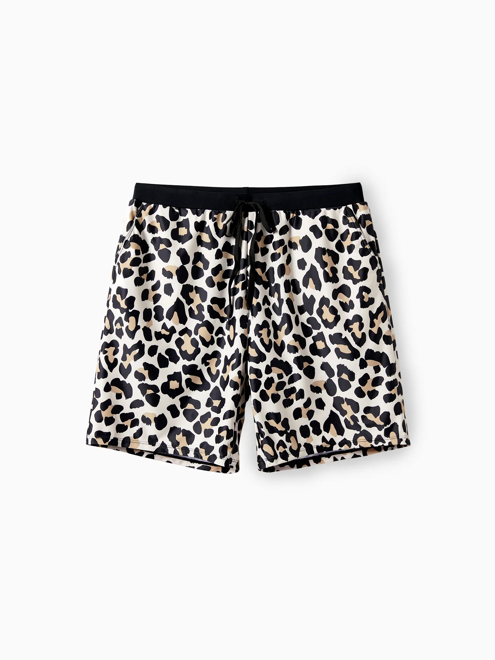 Family Matching Leopard Pattern Drawstring Swim Trunks or Ruffle Neck Two-Piece Bikini with Optional Cover Up Sarong Skirt Black - Image 17