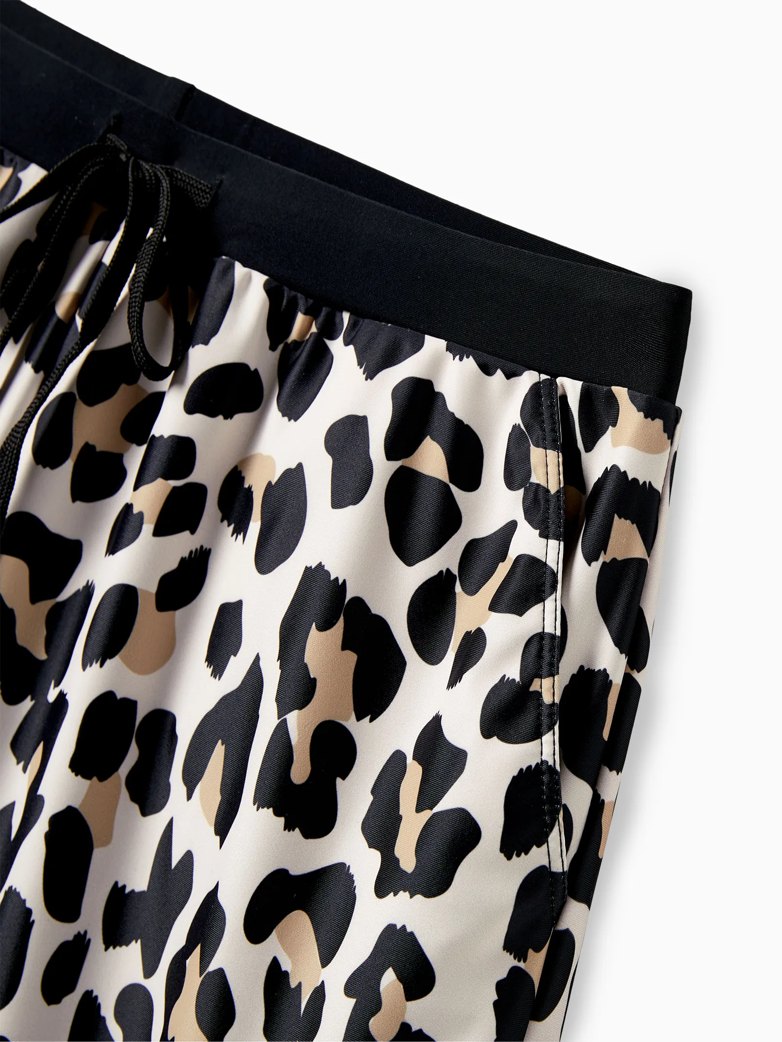 Family Matching Leopard Pattern Drawstring Swim Trunks or Ruffle Neck Two-Piece Bikini with Optional Cover Up Sarong Skirt Black - Image 19