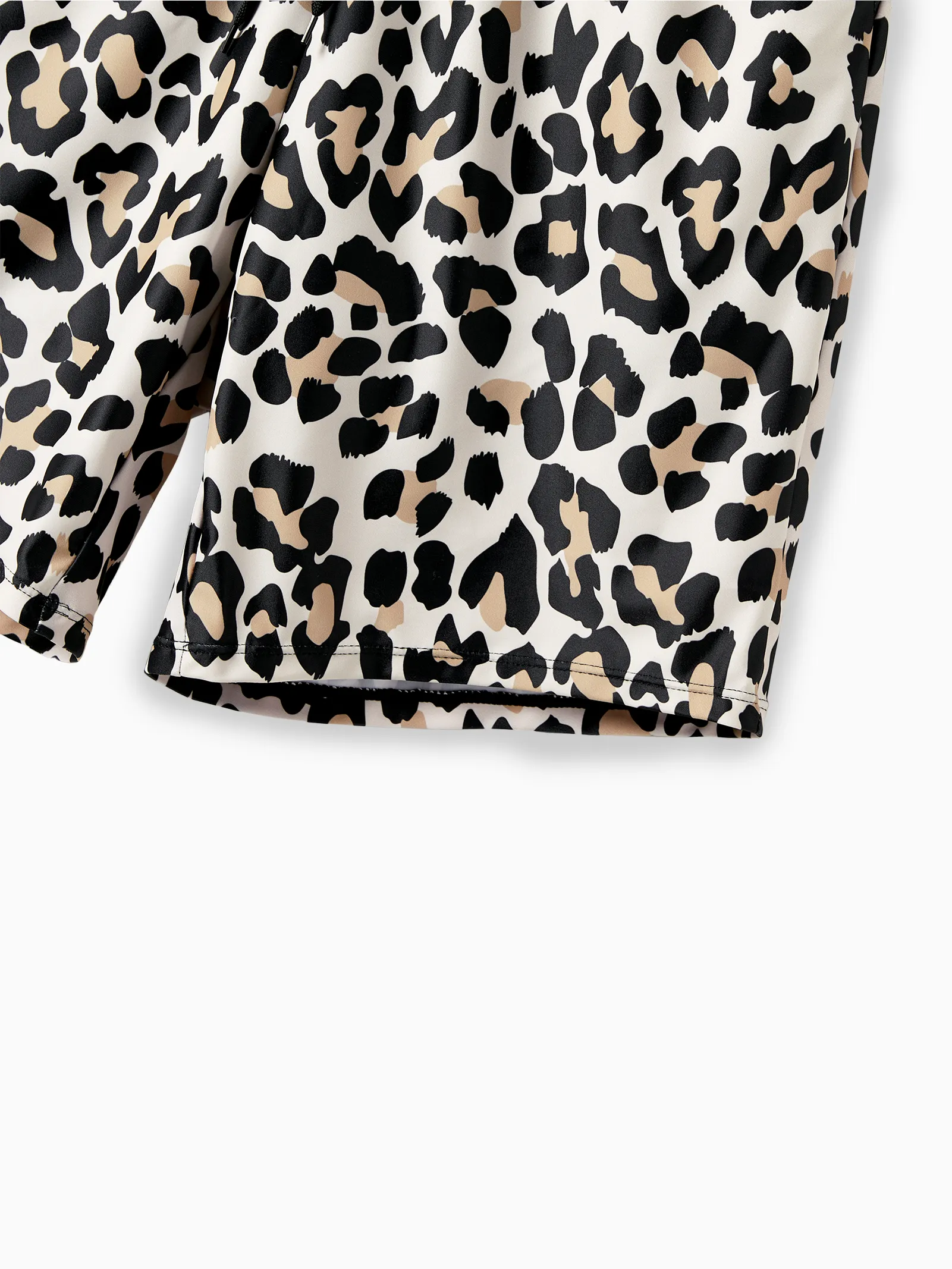 Family Matching Leopard Pattern Drawstring Swim Trunks or Ruffle Neck Two-Piece Bikini with Optional Cover Up Sarong Skirt Black - Image 20