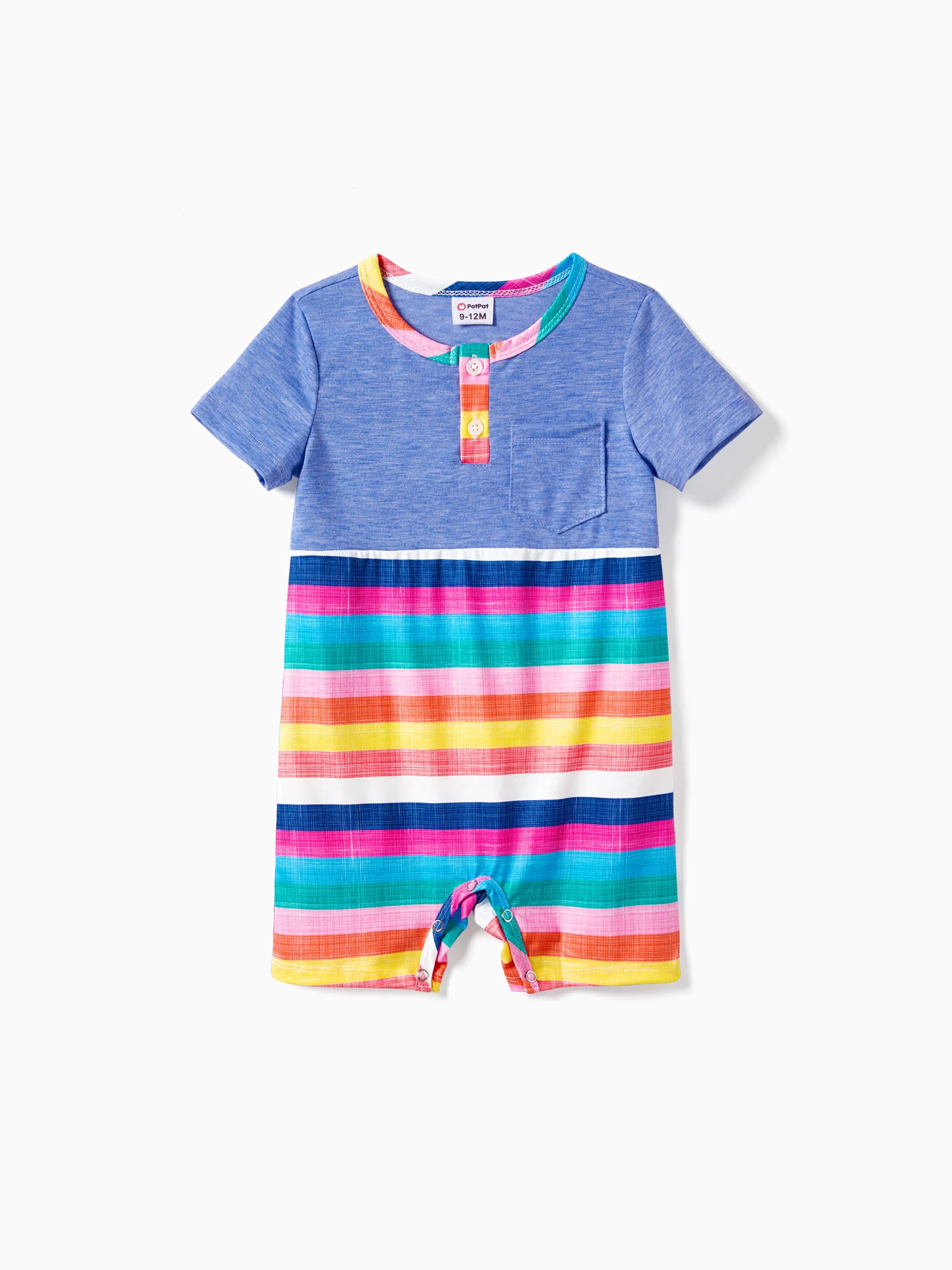Family Matching Multi-Color Stripe T-shirt and Ruffle Hem Button Strap Dress Sets COLOREDSTRIPES - Image 13