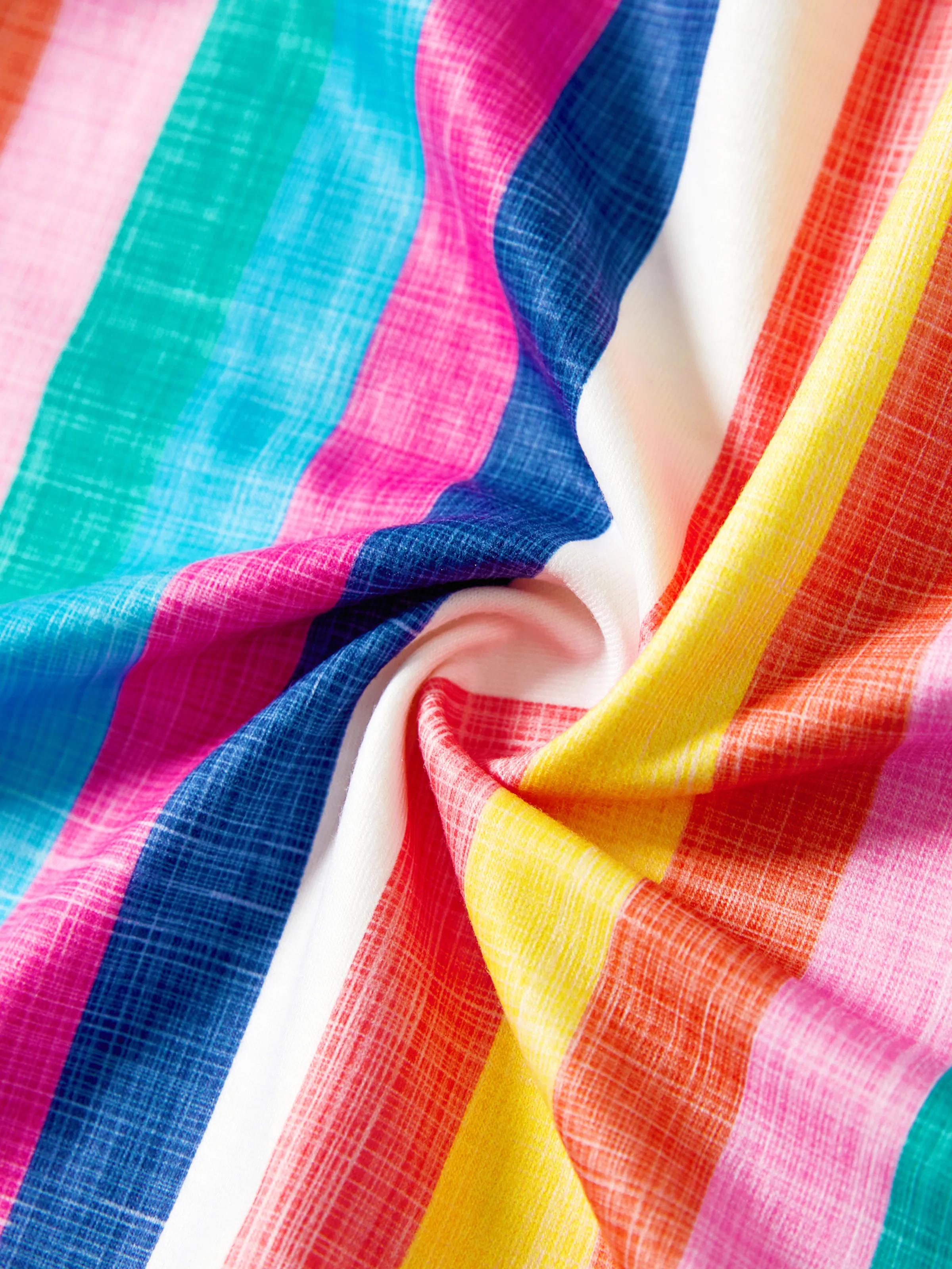 Family Matching Multi-Color Stripe T-shirt and Ruffle Hem Button Strap Dress Sets COLOREDSTRIPES - Image 20