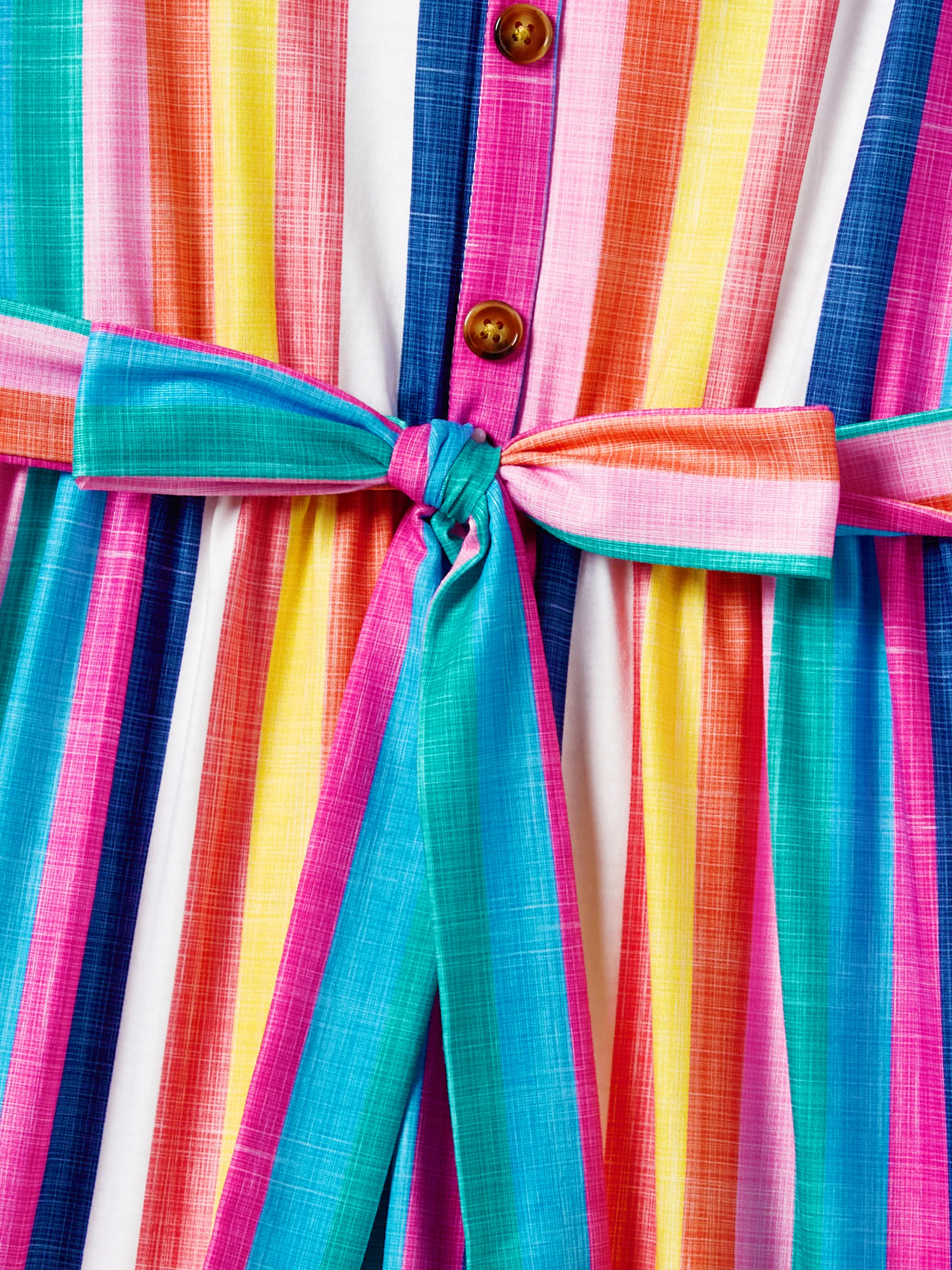 Family Matching Multi-Color Stripe T-shirt and Ruffle Hem Button Strap Dress Sets COLOREDSTRIPES - Image 5