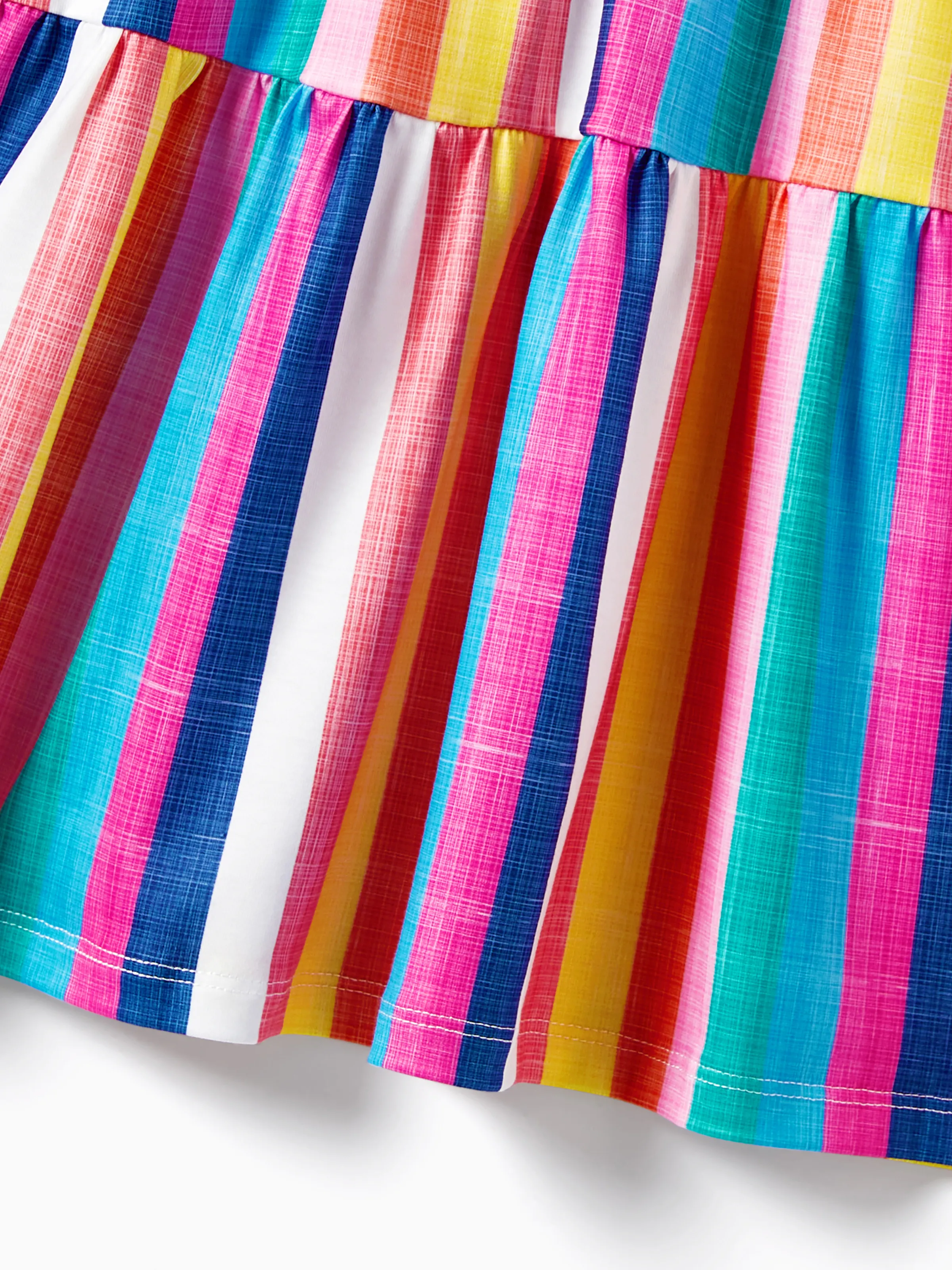 Family Matching Multi-Color Stripe T-shirt and Ruffle Hem Button Strap Dress Sets COLOREDSTRIPES - Image 6