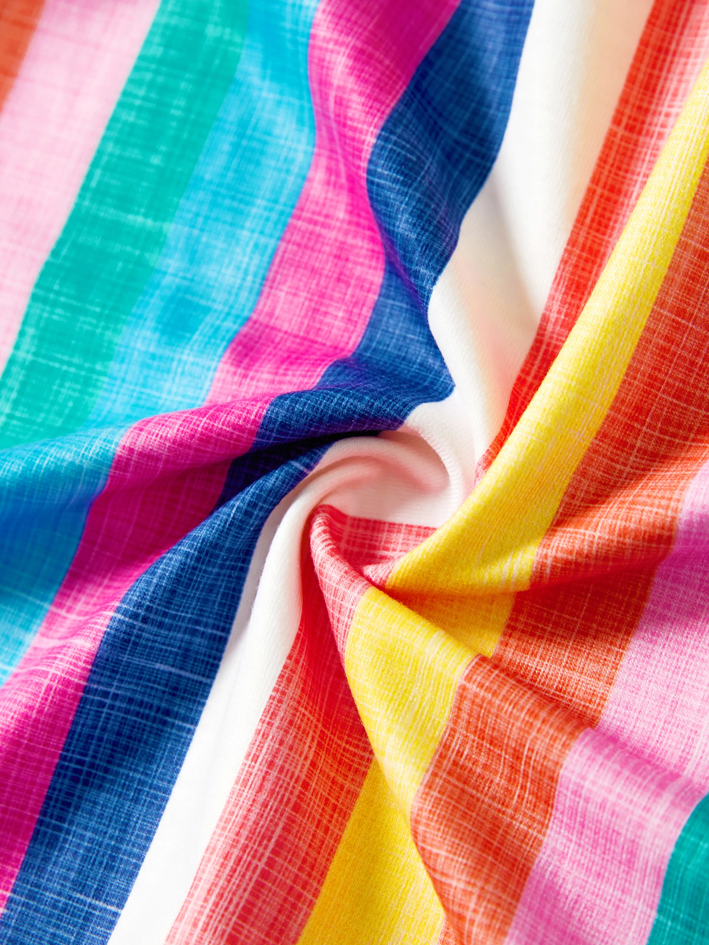 Family Matching Multi-Color Stripe T-shirt and Ruffle Hem Button Strap Dress Sets COLOREDSTRIPES - Image 7