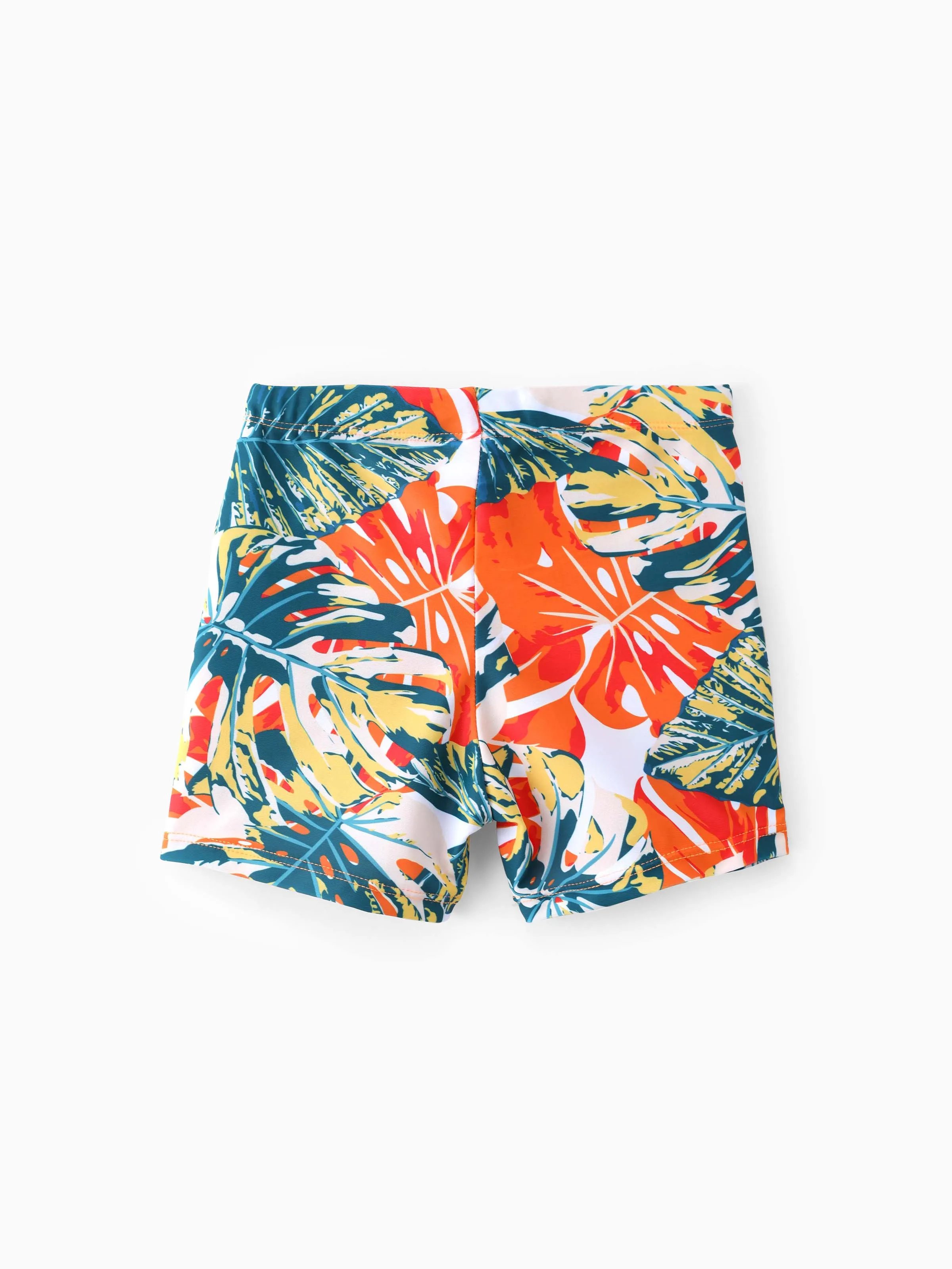 Family Matching Orange and All Over Tropical Plant Print Splicing Ruffle One-Piece Swimsuit and Swim Trunks Shorts Orange color - Image 13