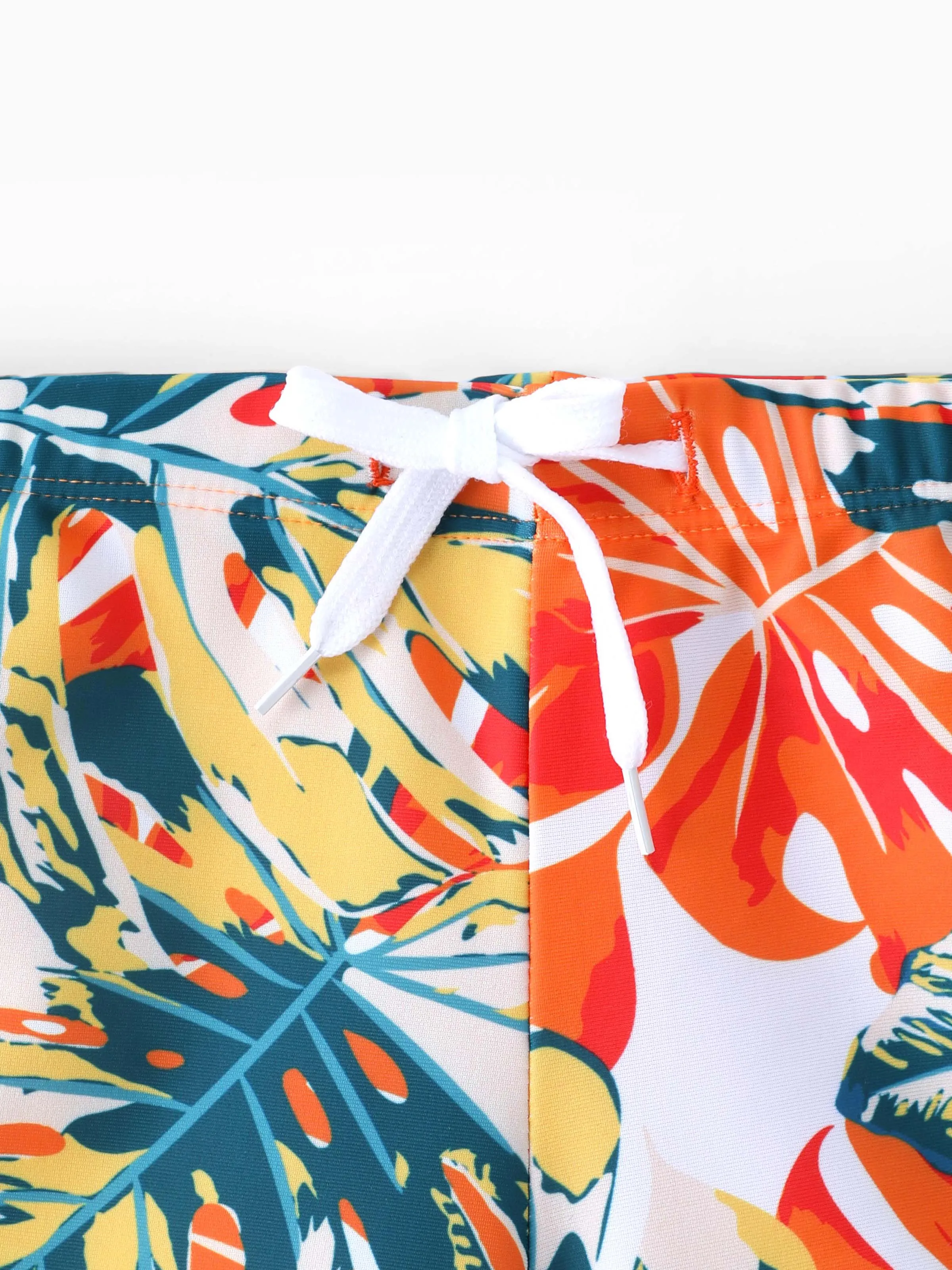 Family Matching Orange and All Over Tropical Plant Print Splicing Ruffle One-Piece Swimsuit and Swim Trunks Shorts Orange color - Image 15