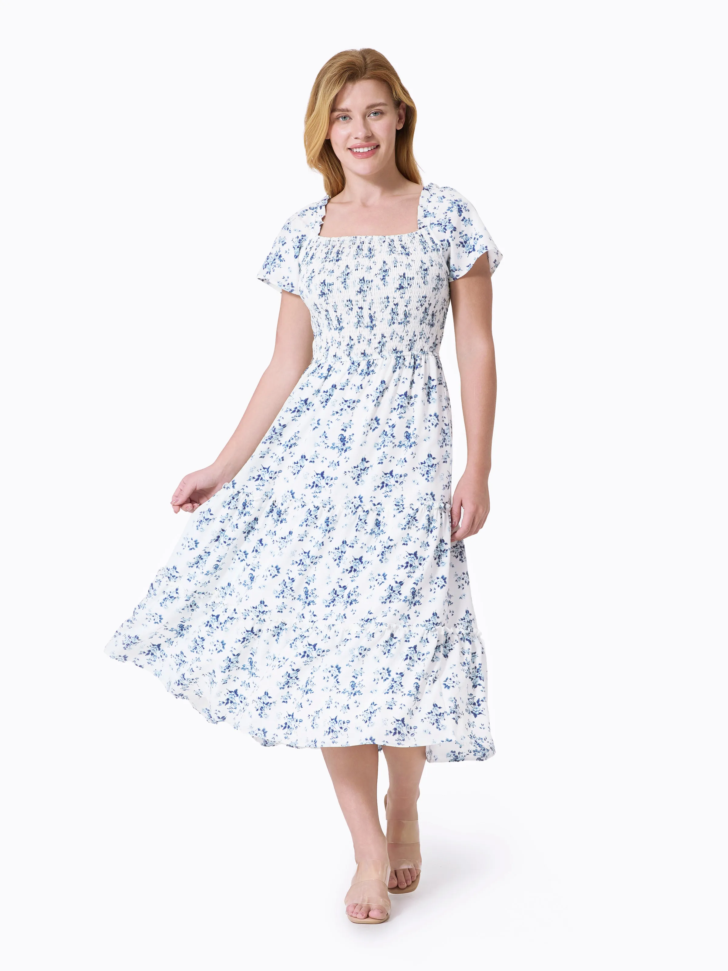 Family Matching Outfit: Floral Smocking Casual Suit BLUEWHITE - Image 3