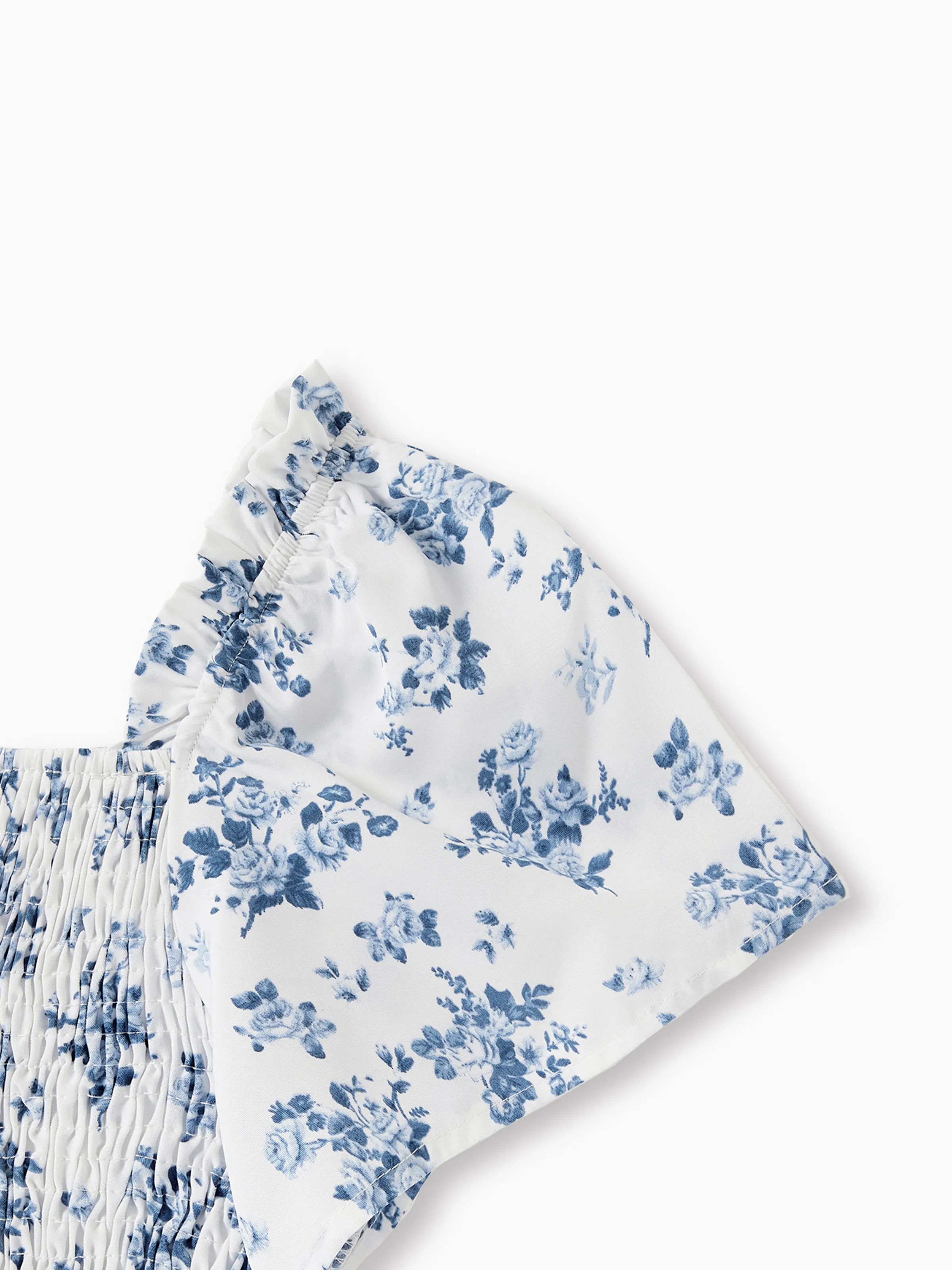 Family Matching Outfit: Floral Smocking Casual Suit BLUEWHITE - Image 6