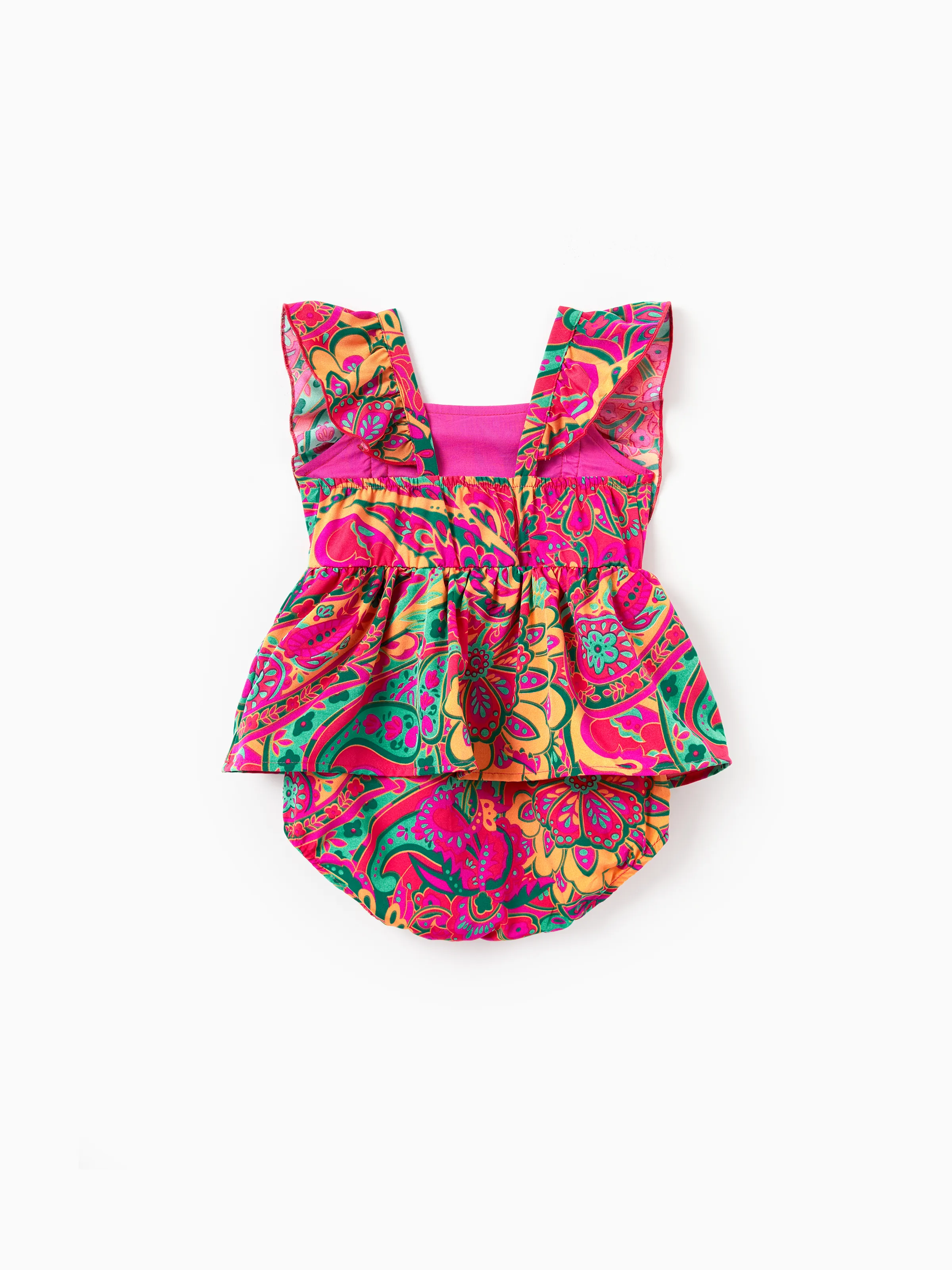 Family Matching Outfit Set Sleeveless Halter Belted Dress or Short-sleeve Collar Shirt   for Summer Vacation  Hot Pink - Image 13