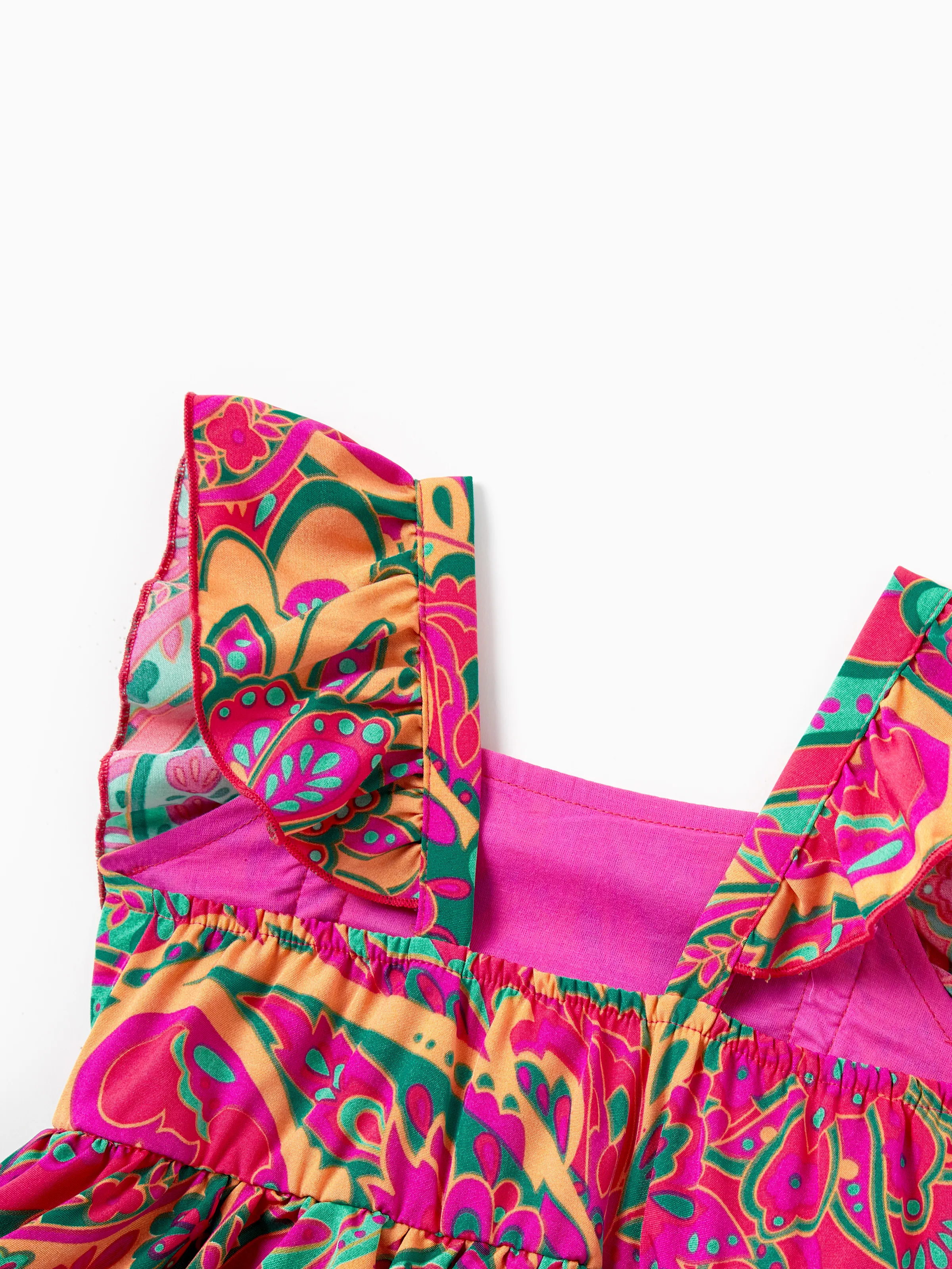 Family Matching Outfit Set Sleeveless Halter Belted Dress or Short-sleeve Collar Shirt   for Summer Vacation  Hot Pink - Image 14