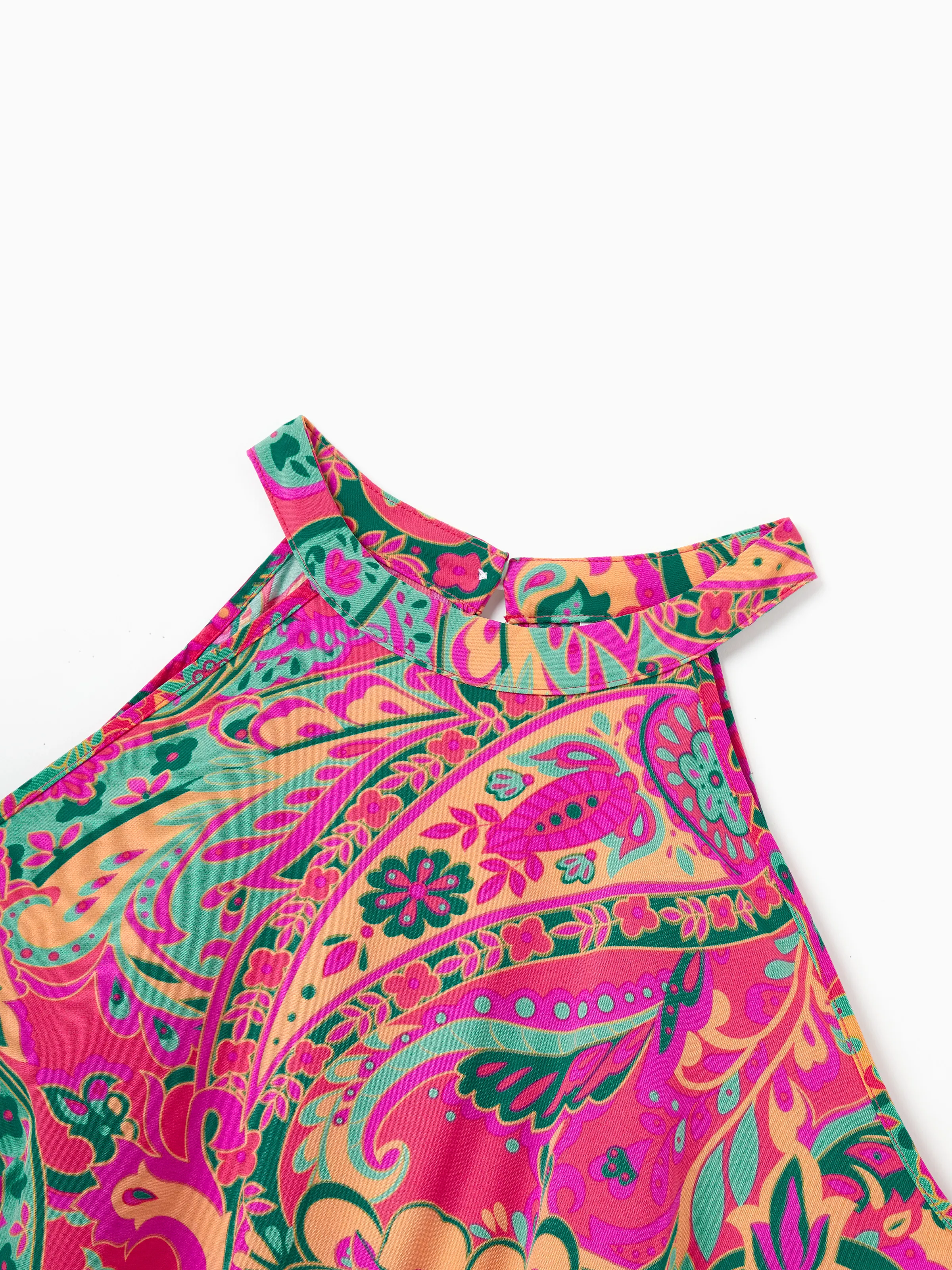 Family Matching Outfit Set Sleeveless Halter Belted Dress or Short-sleeve Collar Shirt   for Summer Vacation  Hot Pink - Image 4