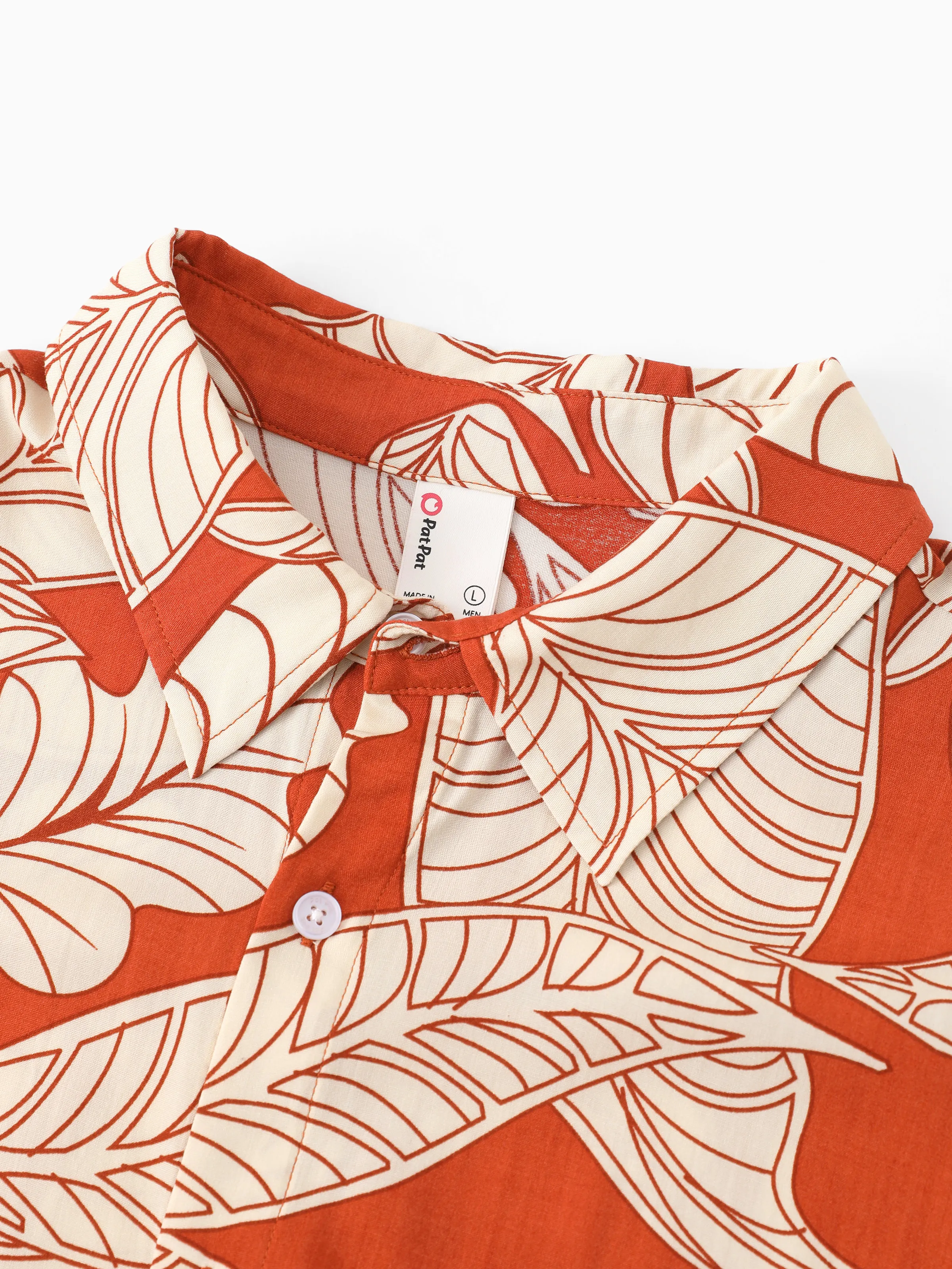 Family Matching Outfits Coral Leaf Print Halter Dress or Short-sleeve Shirt Set Summer Vacation Collection Red - Image 24