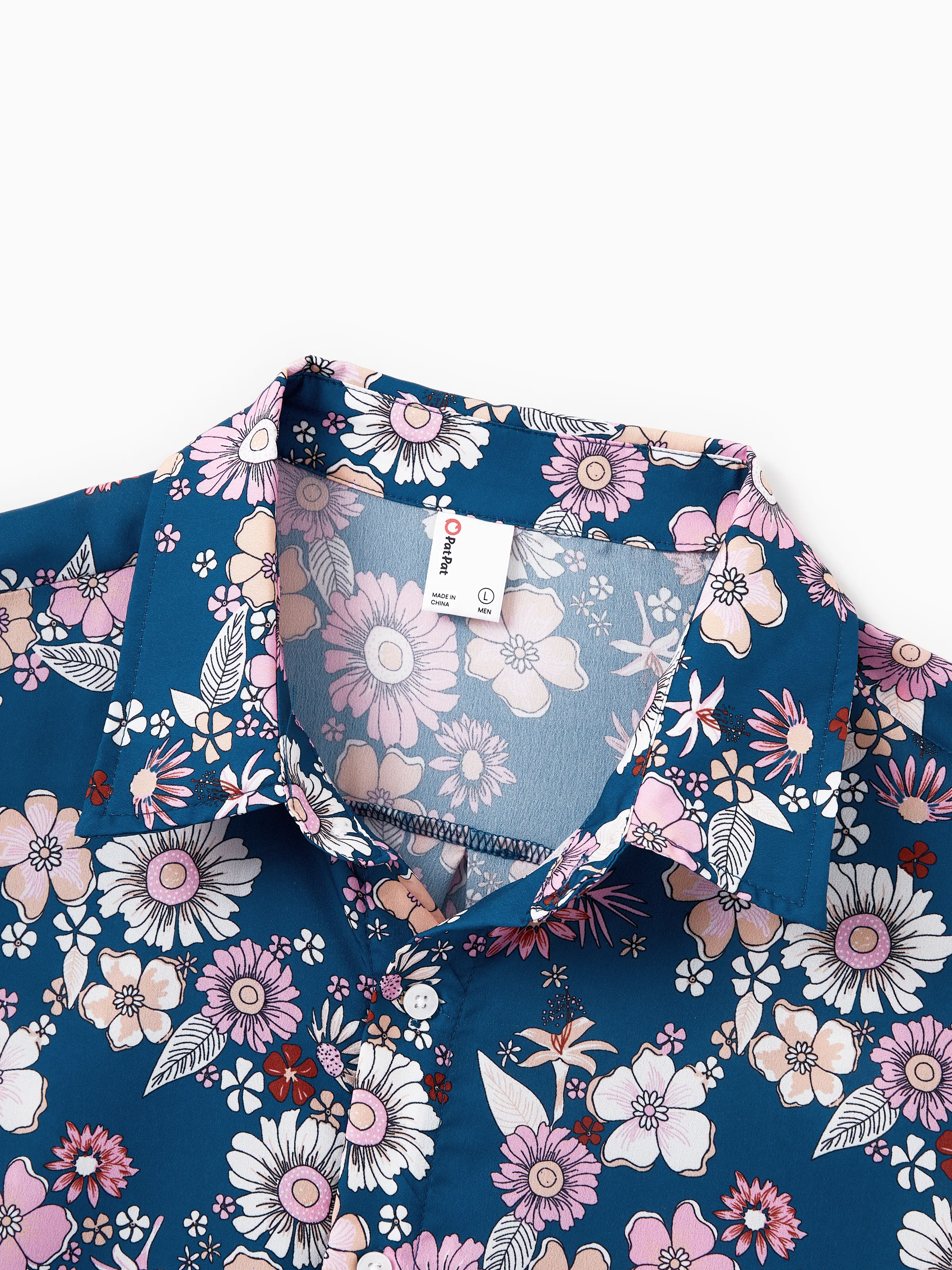 Family matching outfits Floral Allover Print Short-sleeve Collar Shirt or Halter Sleeveless Dress for Summer Vacation  CYAN- - Image 19