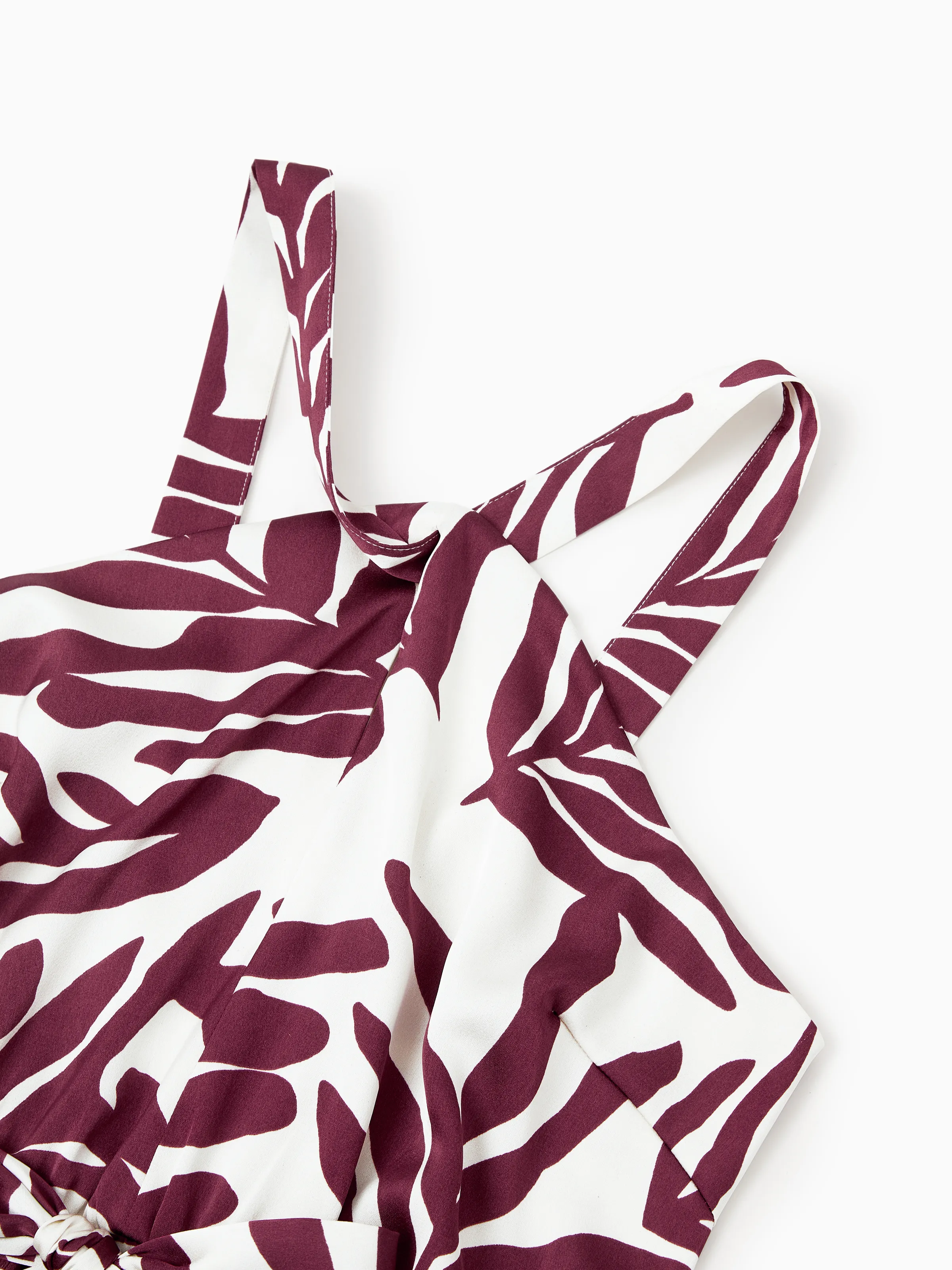 Family Matching Outfits Red Leaf Print Shirts and Strap Belted Dress for Hawaii/Cruise/Resort/Casual Wear White - Image 4
