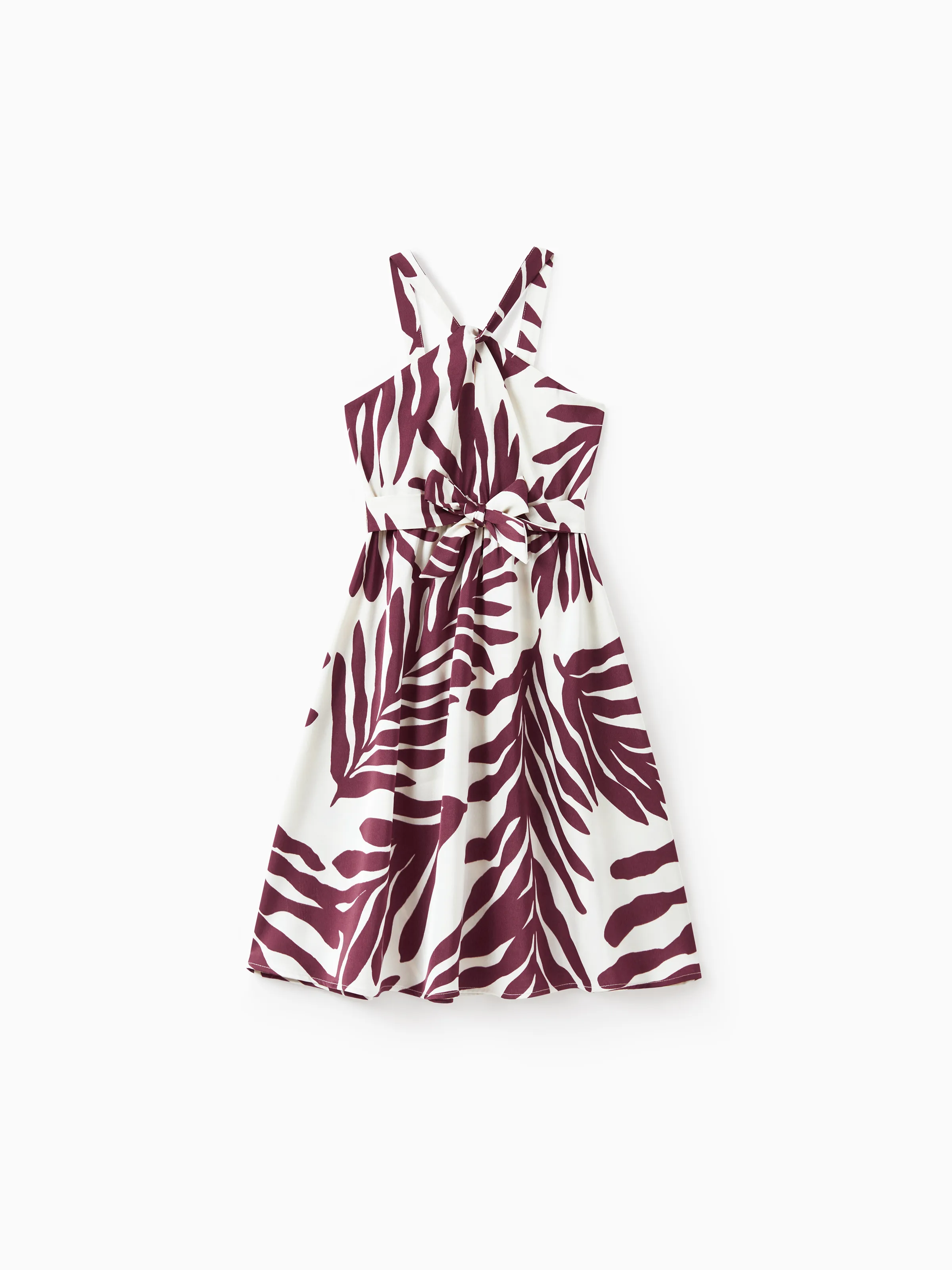 Family Matching Outfits Red Leaf Print Shirts and Strap Belted Dress for Hawaii/Cruise/Resort/Casual Wear White - Image 7