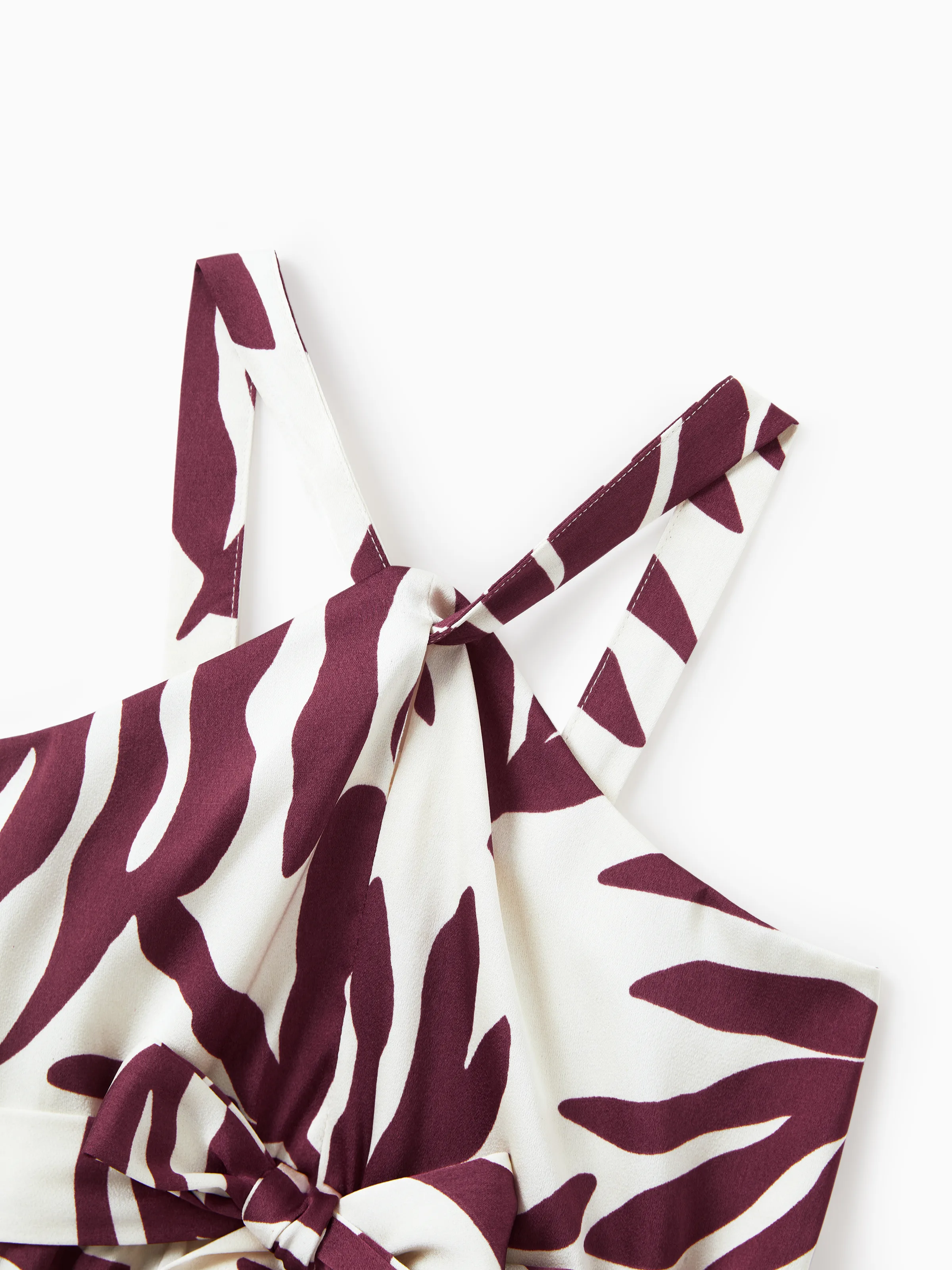 Family Matching Outfits Red Leaf Print Shirts and Strap Belted Dress for Hawaii/Cruise/Resort/Casual Wear White - Image 9