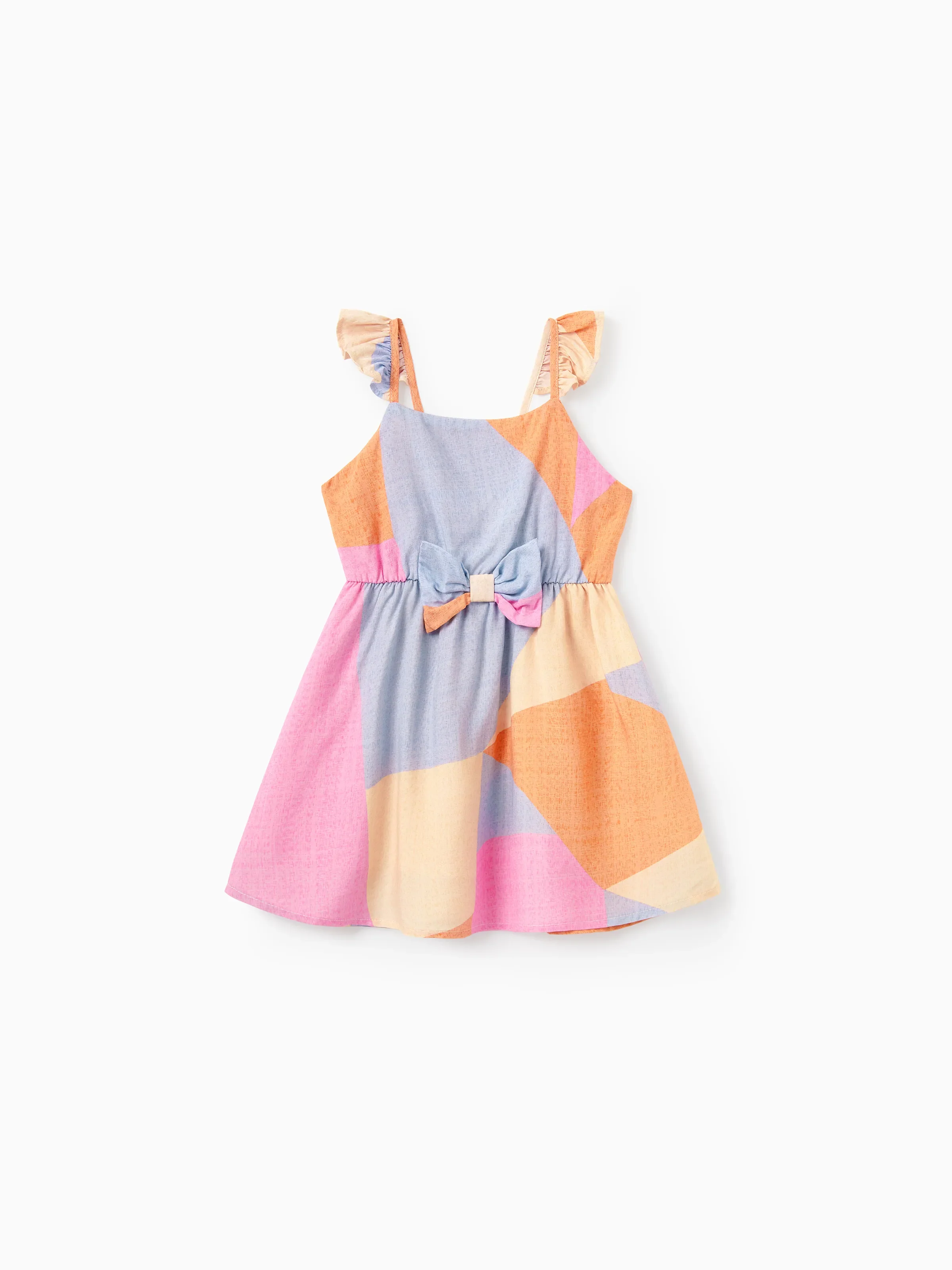 Family Matching Outfits Set Colorblock Sleeveless Strappy Dress or Short-sleeve T-shirt Multi-color - Image 17