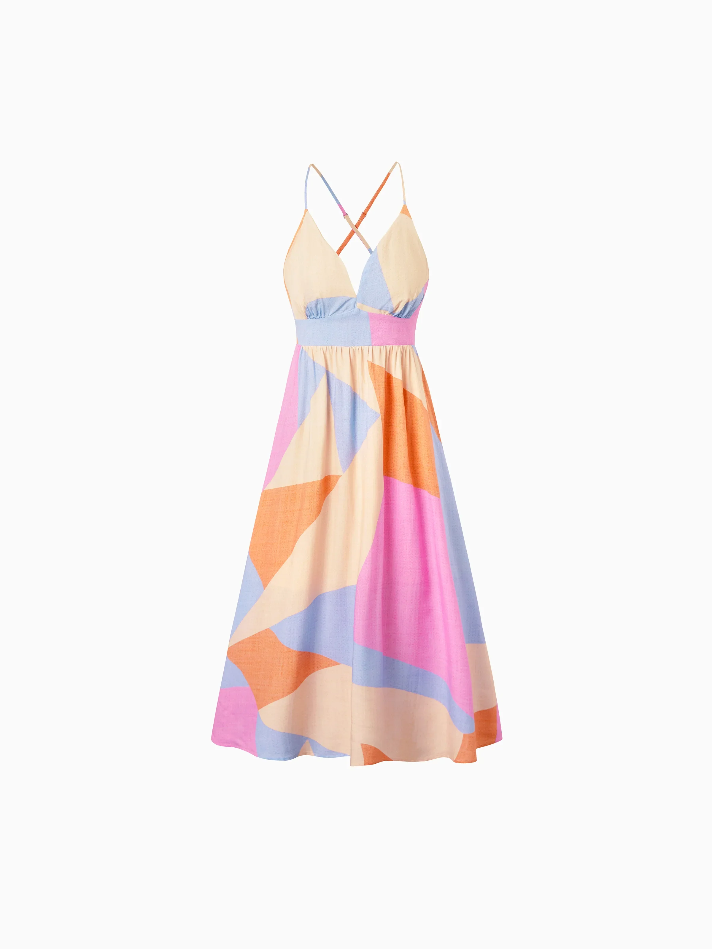 Family Matching Outfits Set Colorblock Sleeveless Strappy Dress or Short-sleeve T-shirt Multi-color - Image 5