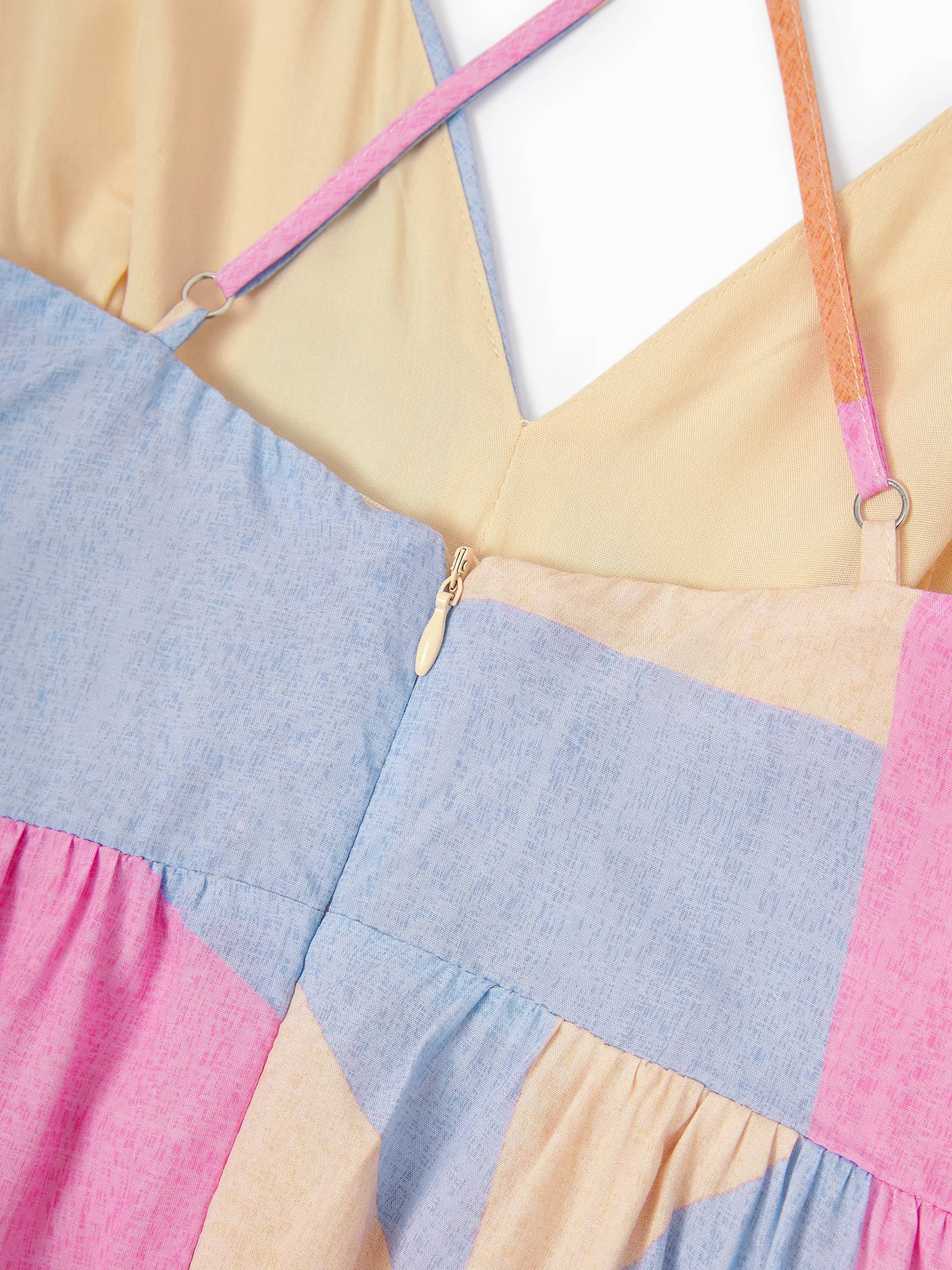 Family Matching Outfits Set Colorblock Sleeveless Strappy Dress or Short-sleeve T-shirt Multi-color - Image 8