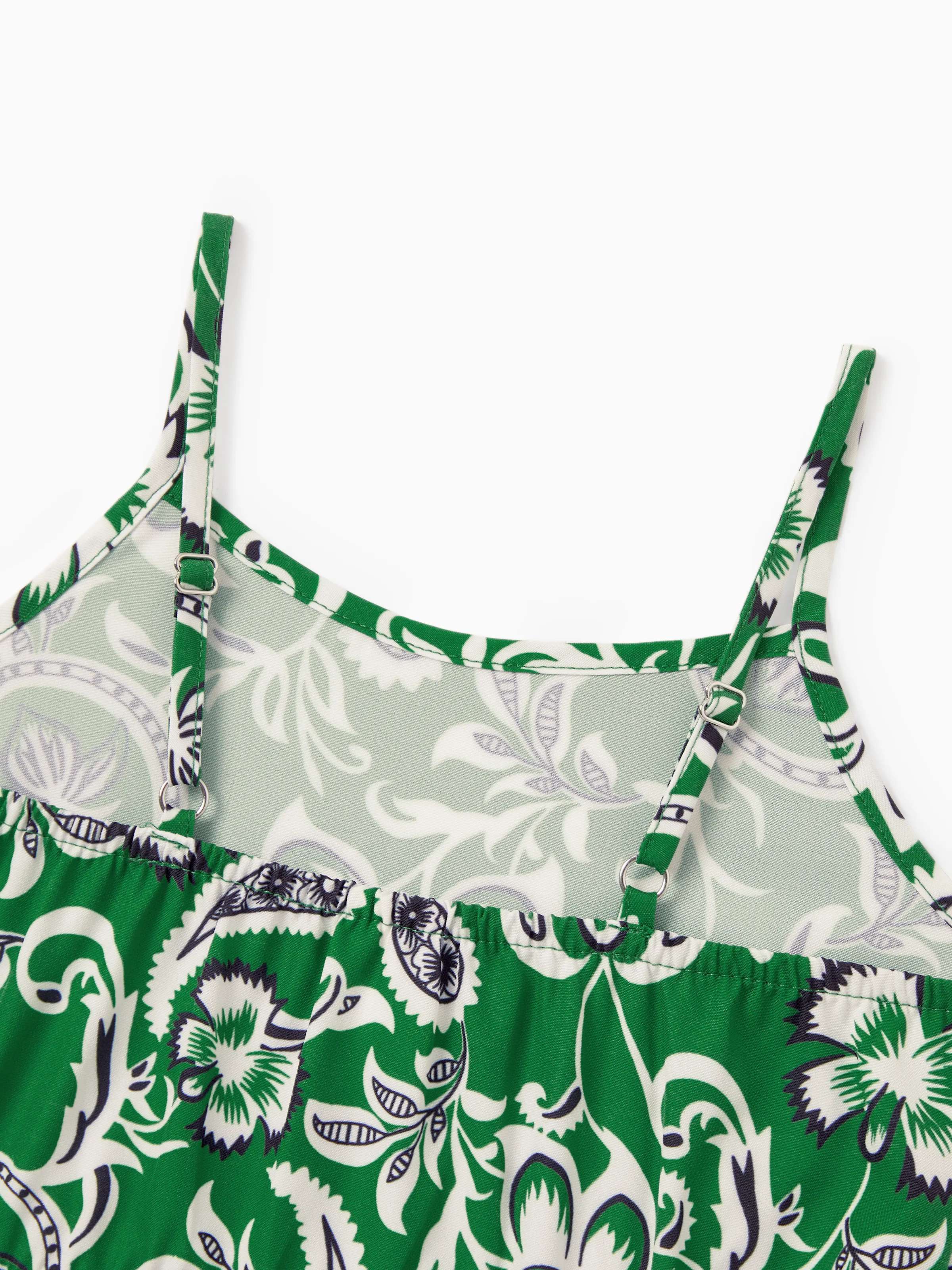 Family Matching Outfits Set Floral Print Short-sleeve Collar Shirt or Strappy Smocked  Dress for Summer Vacation  Green - Image 15