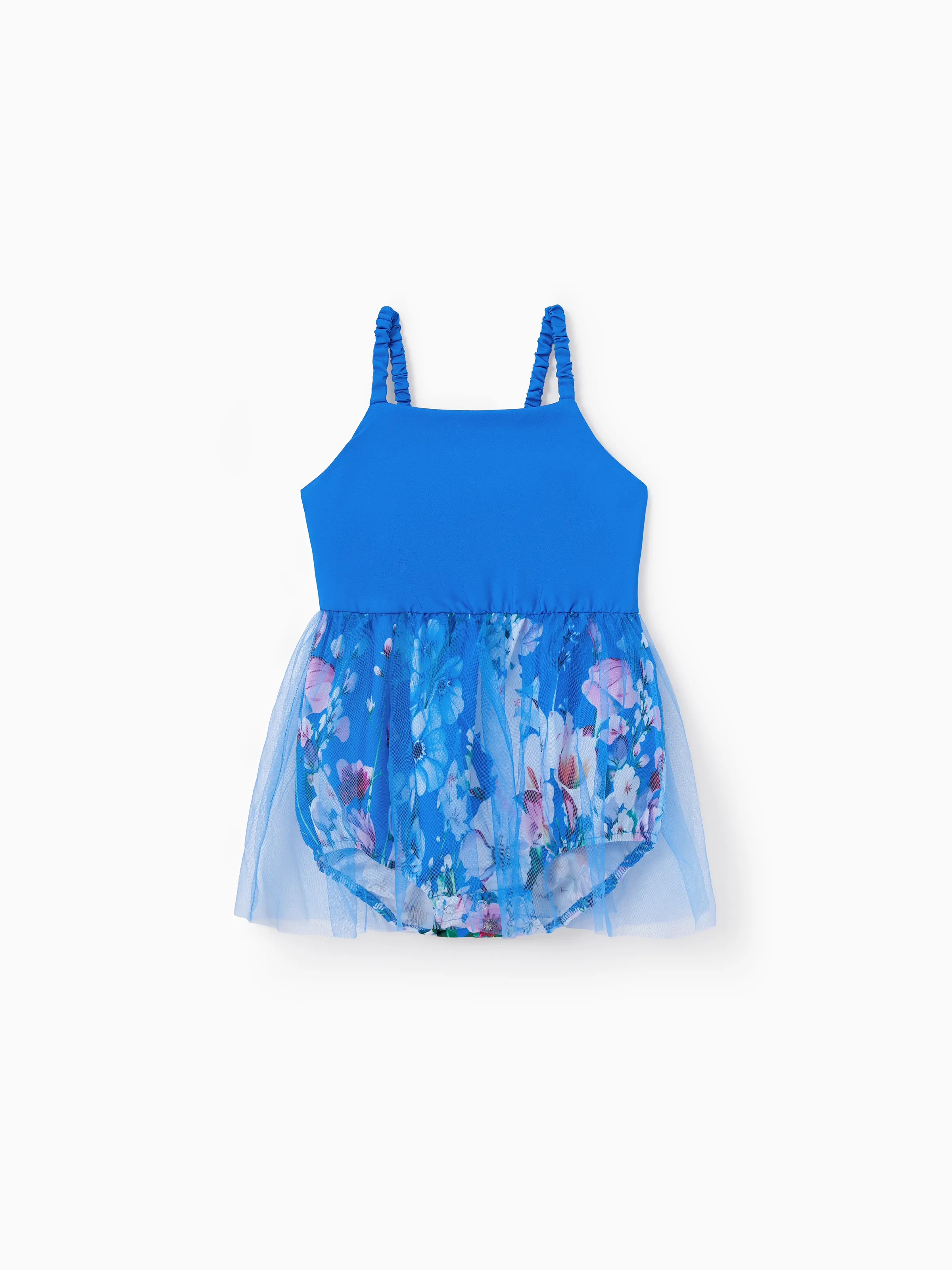 Family Matching Outfits Set Floral Sleeveless Dress or Short-sleeve T-shirt Blue - Image 12