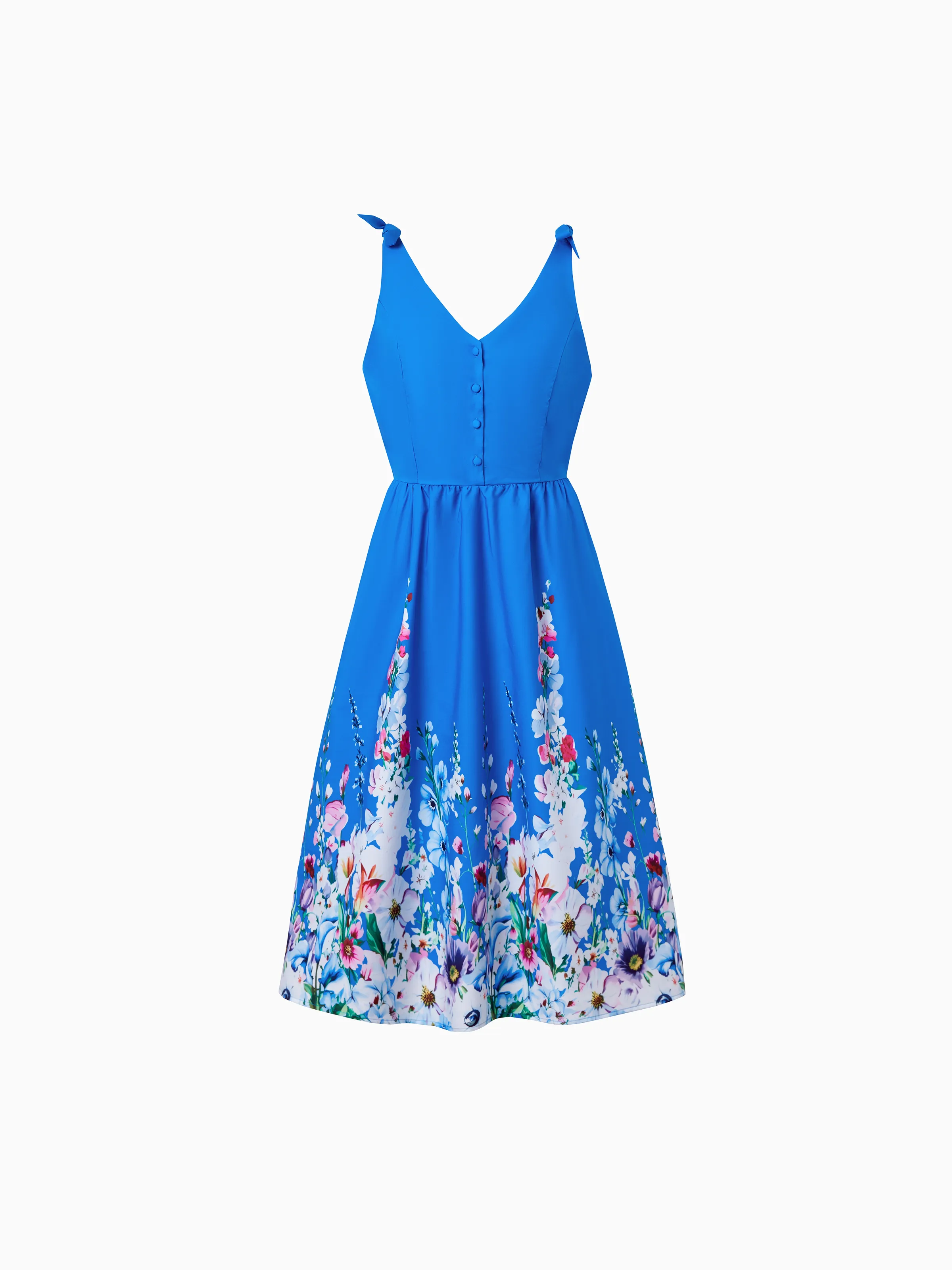 Family Matching Outfits Set Floral Sleeveless Dress or Short-sleeve T-shirt Blue - Image 2