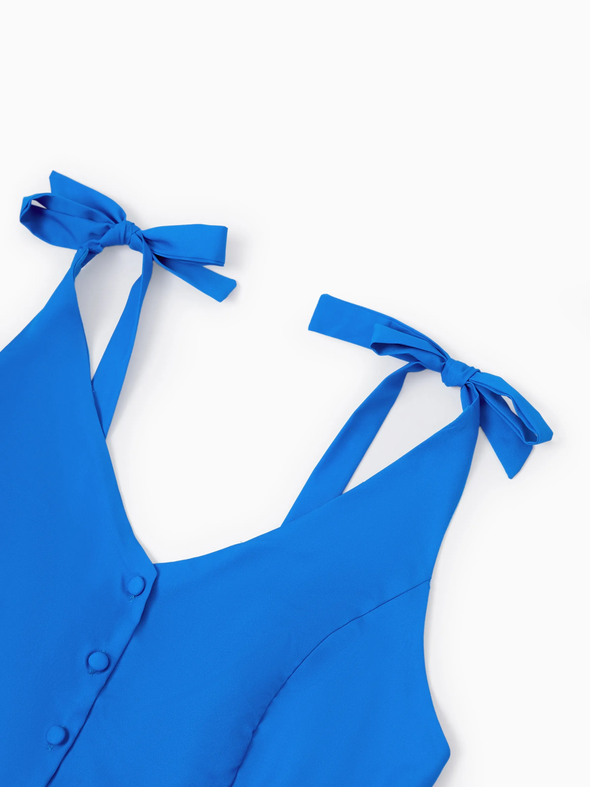 Family Matching Outfits Set Floral Sleeveless Dress or Short-sleeve T-shirt Blue - Image 4