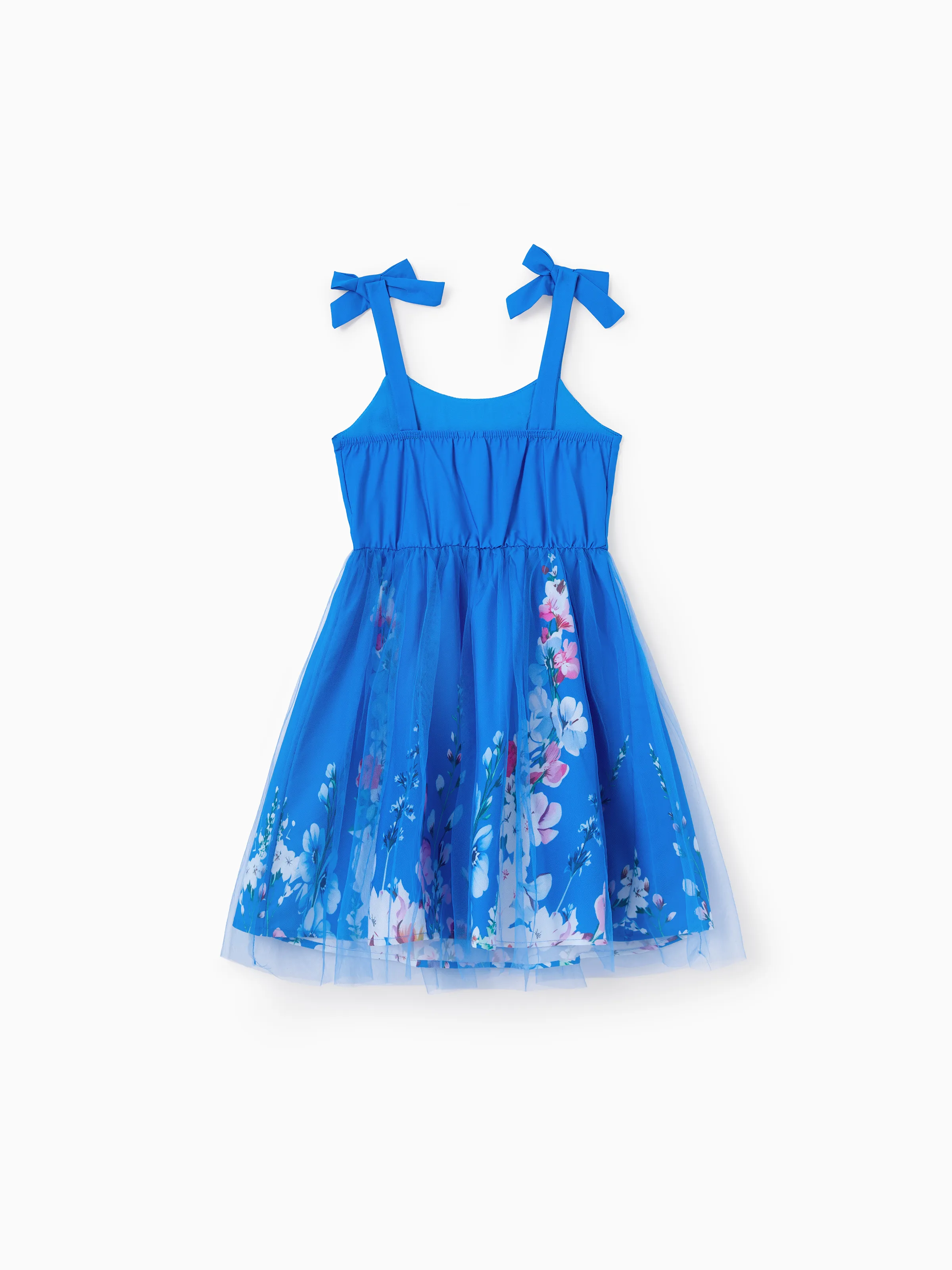 Family Matching Outfits Set Floral Sleeveless Dress or Short-sleeve T-shirt Blue - Image 8