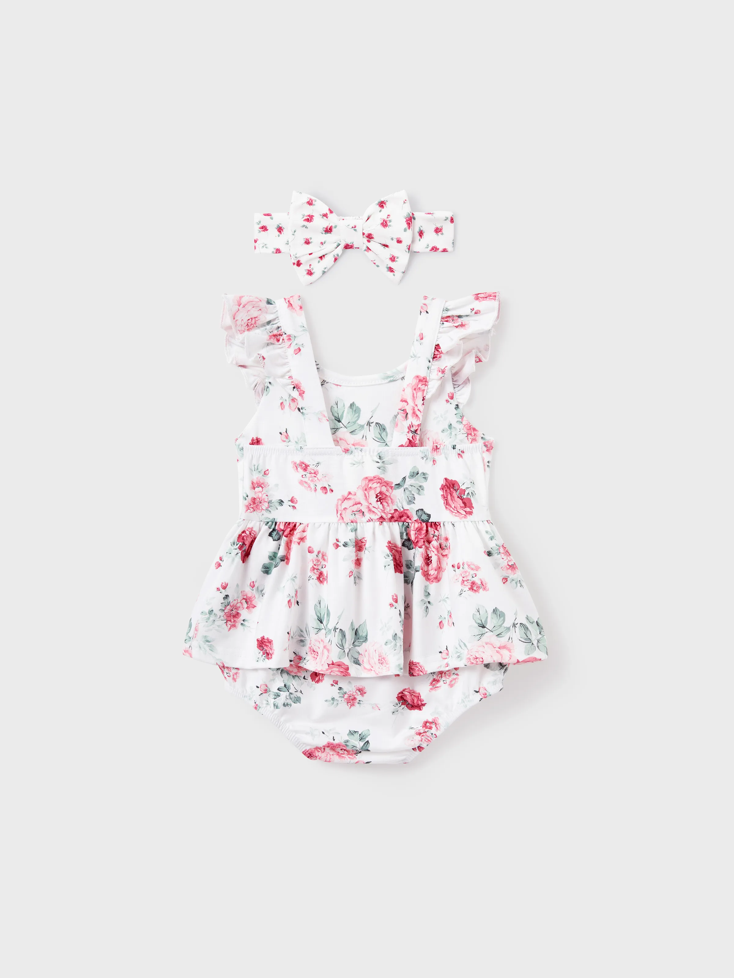 Family Matching Outfits Set Solid Color Short-sleeve Polo Collar Shirt or Flower Print Hollow out Dress  Pink - Image 13