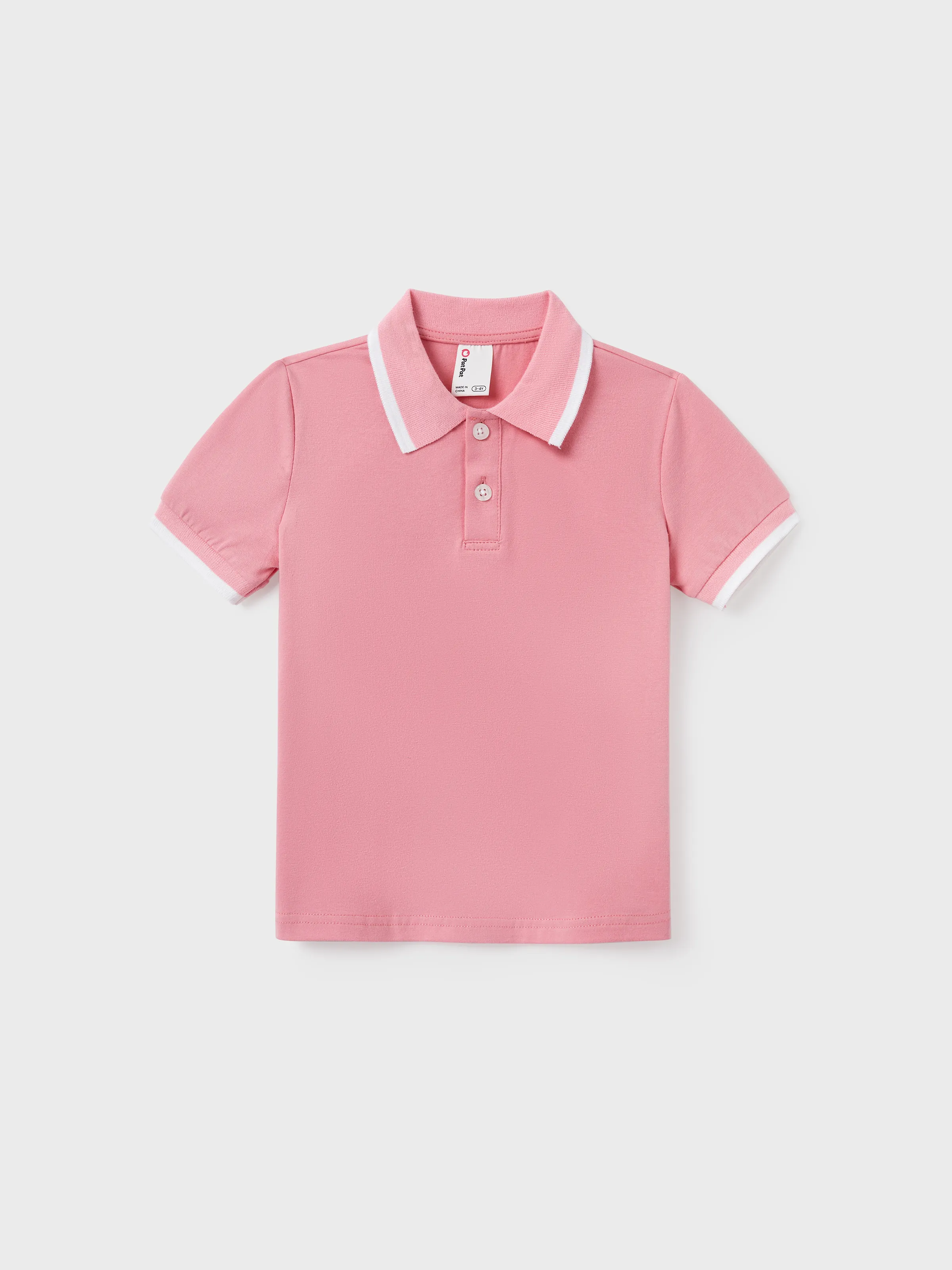 Family Matching Outfits Set Solid Color Short-sleeve Polo Collar Shirt or Flower Print Hollow out Dress  Pink - Image 17