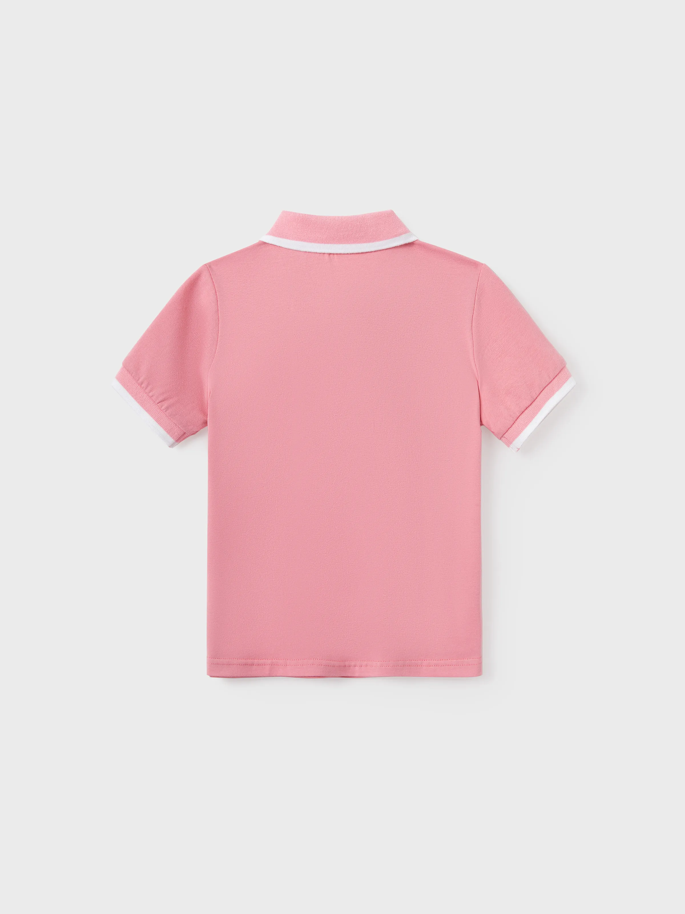 Family Matching Outfits Set Solid Color Short-sleeve Polo Collar Shirt or Flower Print Hollow out Dress  Pink - Image 18