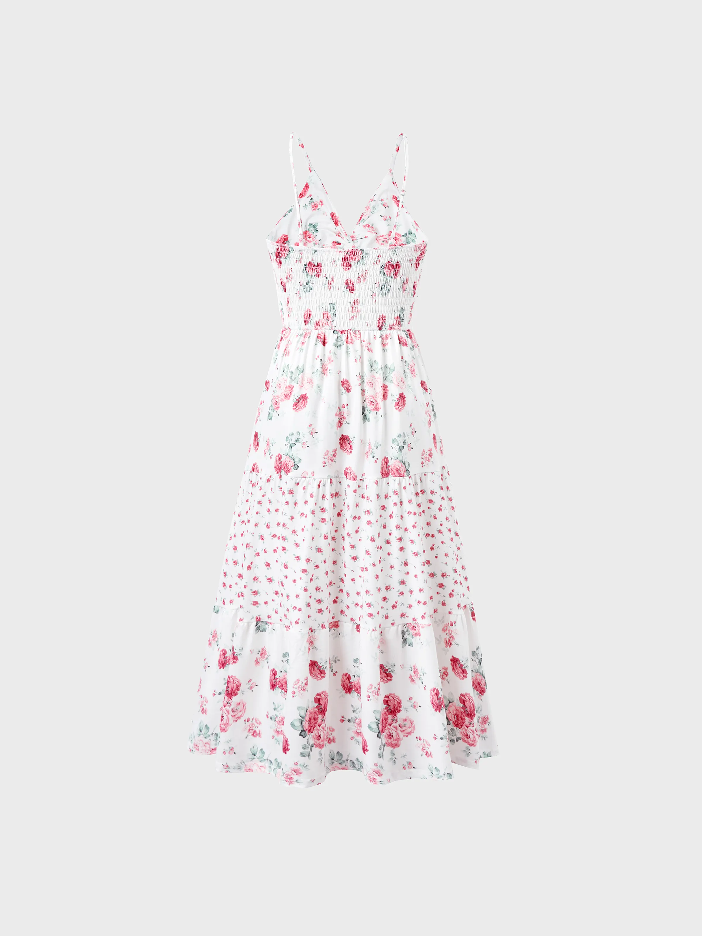 Family Matching Outfits Set Solid Color Short-sleeve Polo Collar Shirt or Flower Print Hollow out Dress  Pink - Image 3