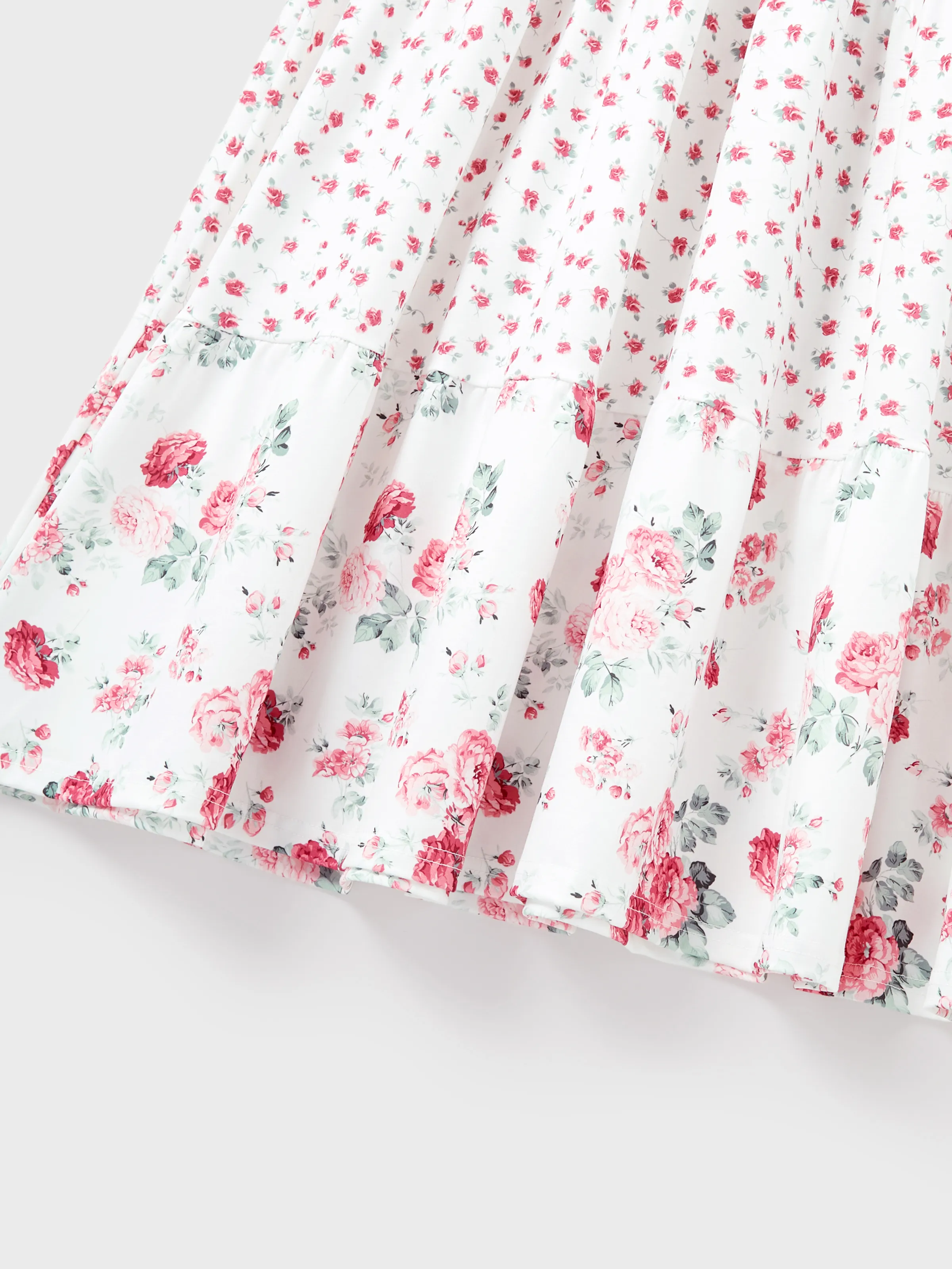 Family Matching Outfits Set Solid Color Short-sleeve Polo Collar Shirt or Flower Print Hollow out Dress  Pink - Image 6
