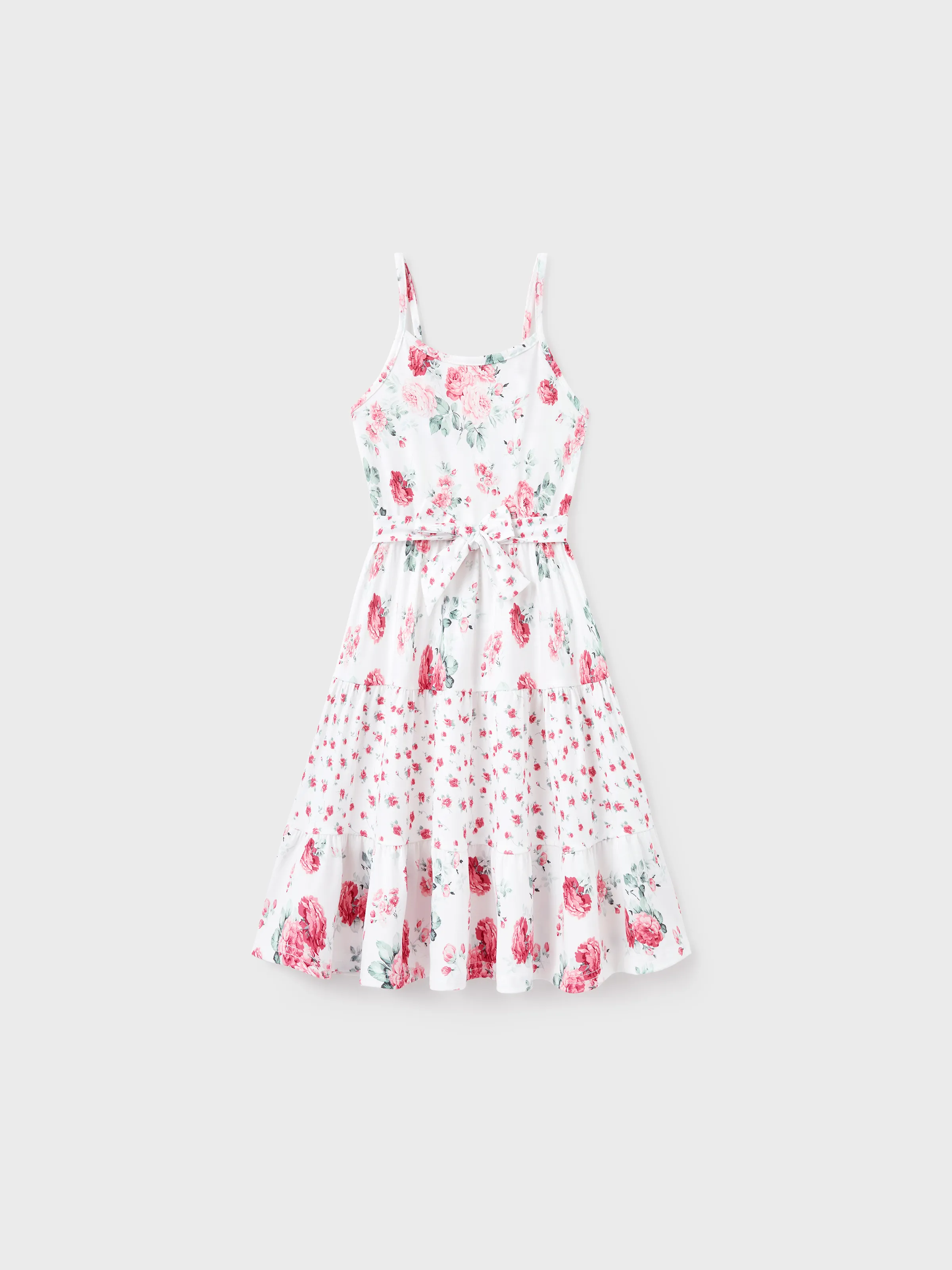 Family Matching Outfits Set Solid Color Short-sleeve Polo Collar Shirt or Flower Print Hollow out Dress  Pink - Image 7