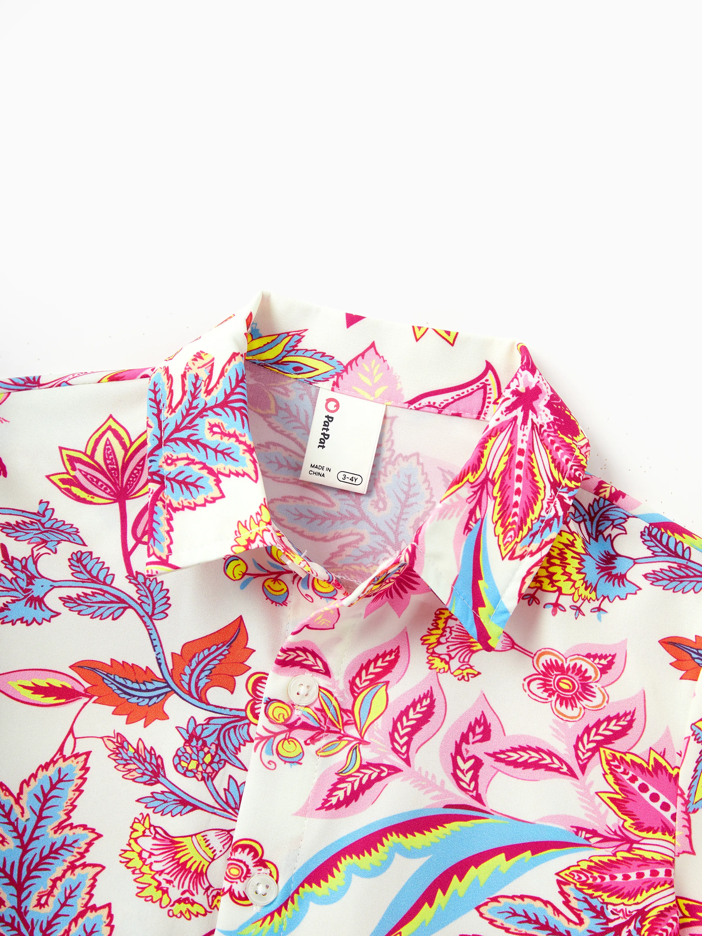 Family Matching Outfits Set Tropical Flora Print Short-sleeve Collar Shirt or Halter Belted Dress for Summer Vacation Beige - Image 19