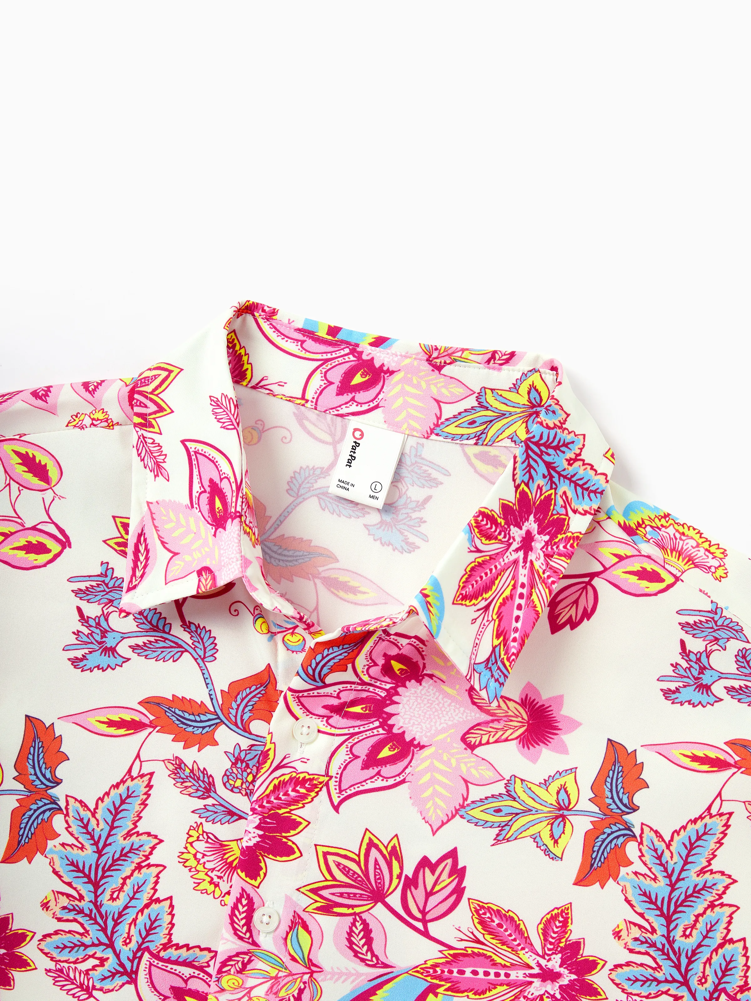 Family Matching Outfits Set Tropical Flora Print Short-sleeve Collar Shirt or Halter Belted Dress for Summer Vacation Beige - Image 24