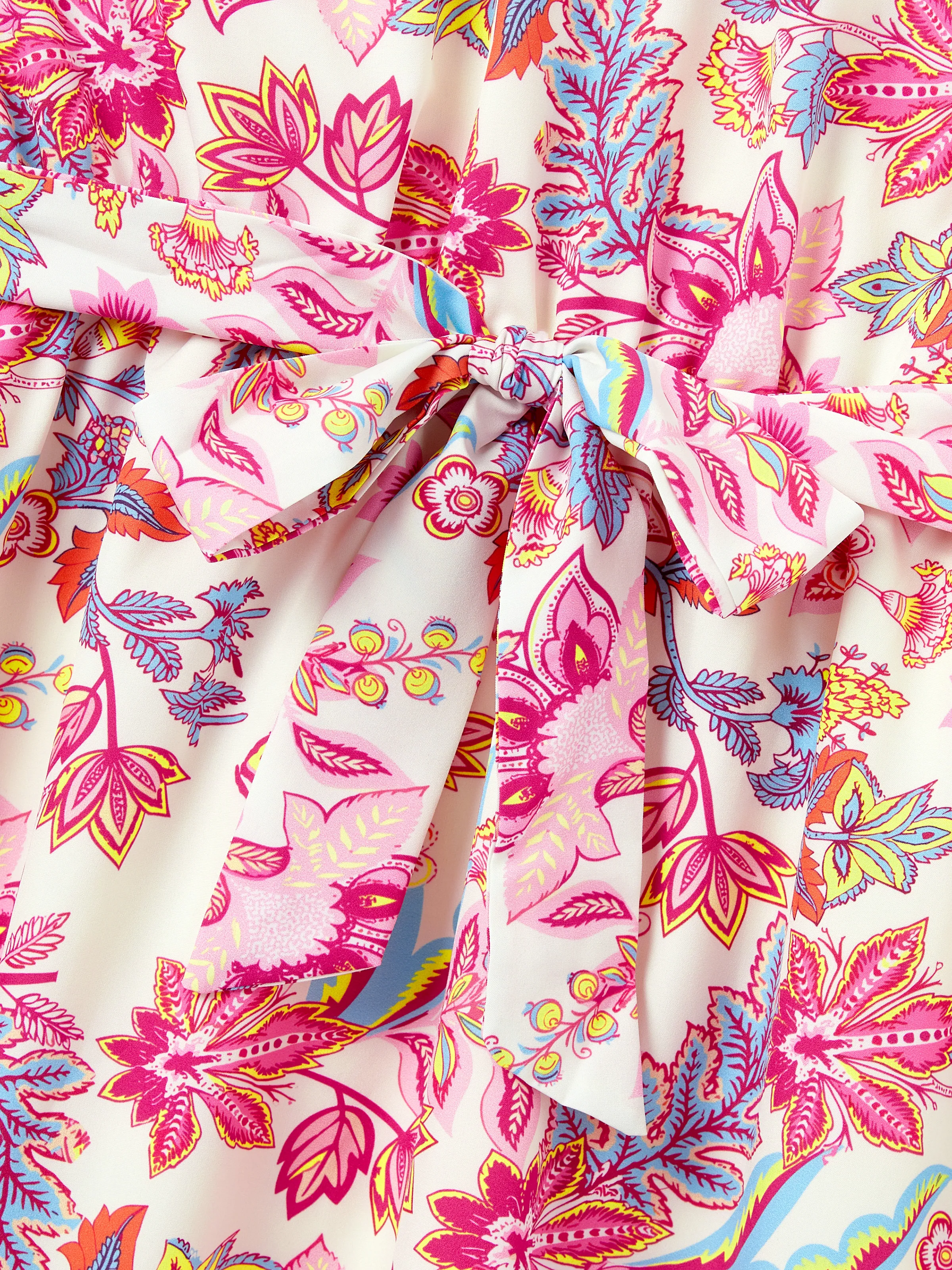 Family Matching Outfits Set Tropical Flora Print Short-sleeve Collar Shirt or Halter Belted Dress for Summer Vacation Beige - Image 6