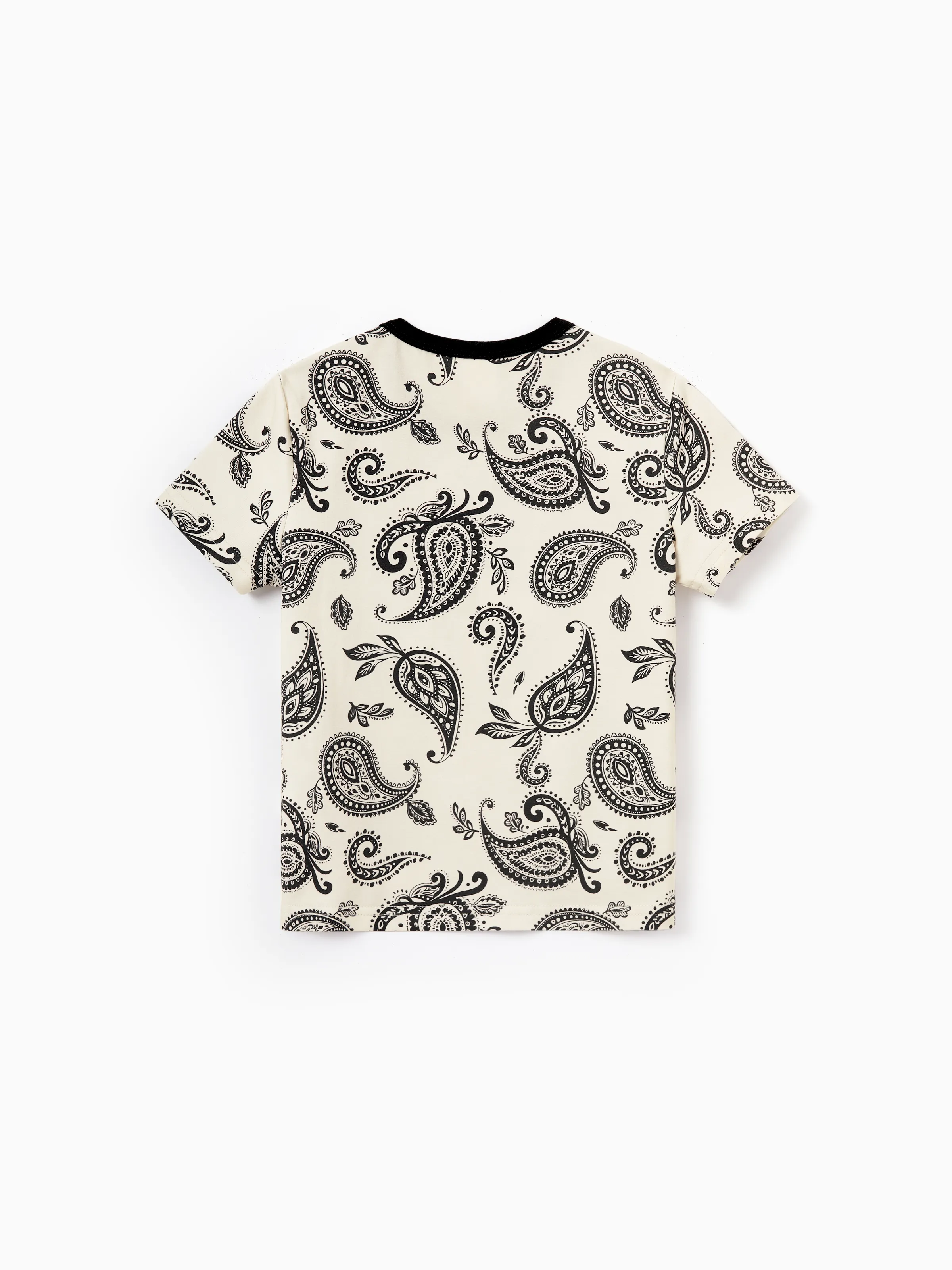 Family Matching Paisley Print Outfits Sleeveless Spaghetti Strap Dress & Cotton T-Shirt for Mom, Dad, & Kids Perfect for Family Outings & Photos
 Black - Image 18