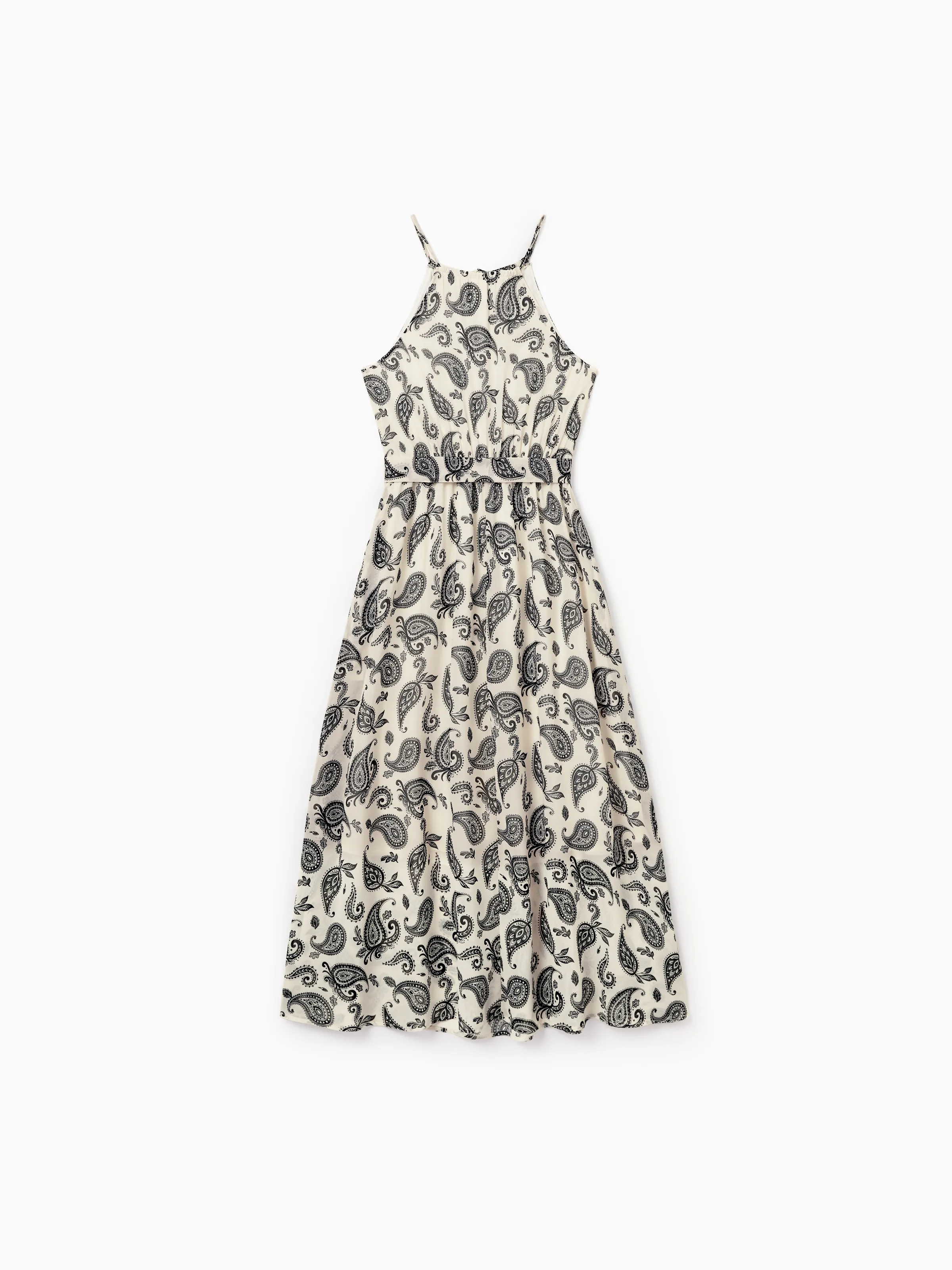 Family Matching Paisley Print Outfits Sleeveless Spaghetti Strap Dress & Cotton T-Shirt for Mom, Dad, & Kids Perfect for Family Outings & Photos
 Black - Image 2
