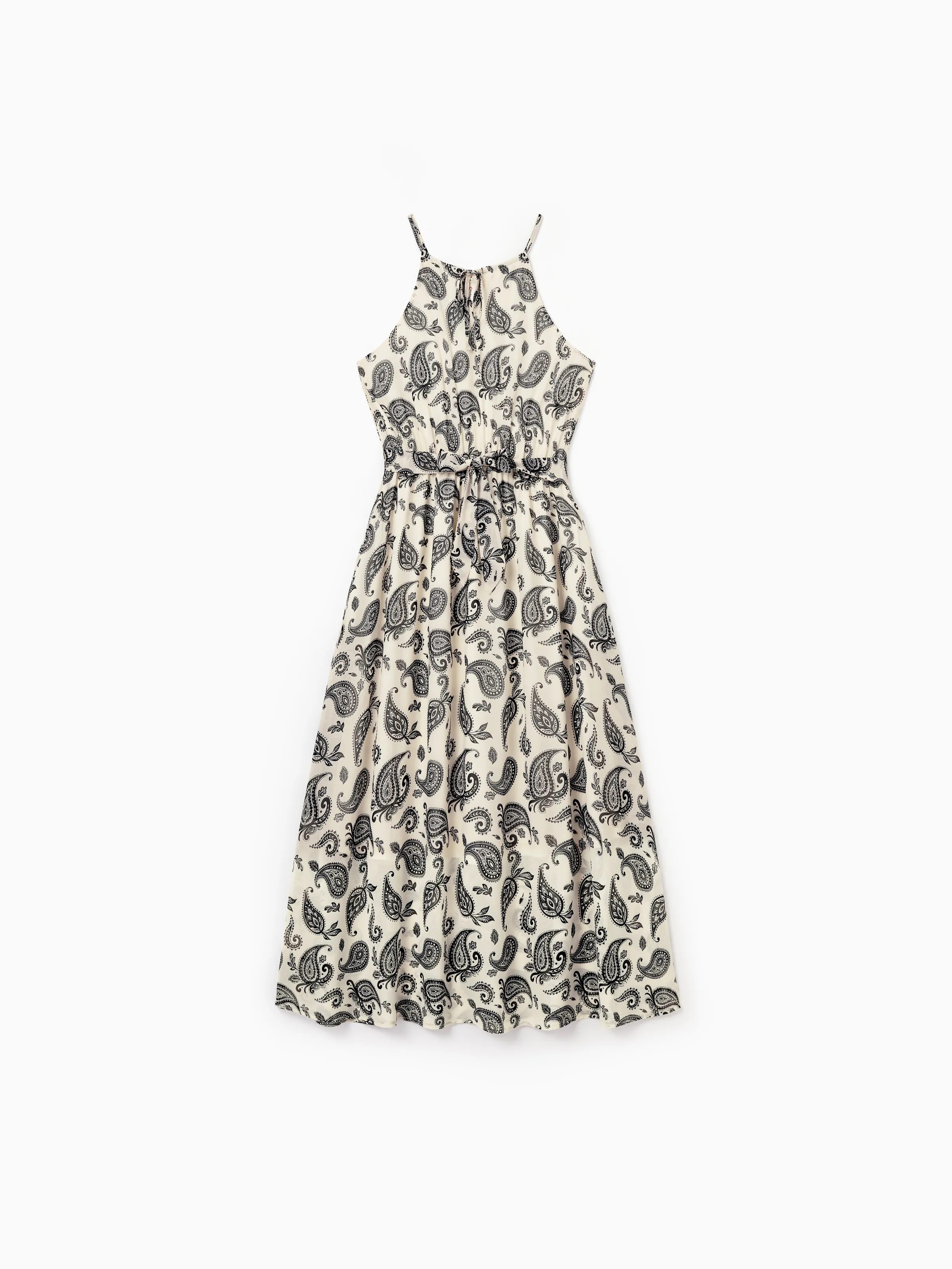 Family Matching Paisley Print Outfits Sleeveless Spaghetti Strap Dress & Cotton T-Shirt for Mom, Dad, & Kids Perfect for Family Outings & Photos
 Black - Image 3