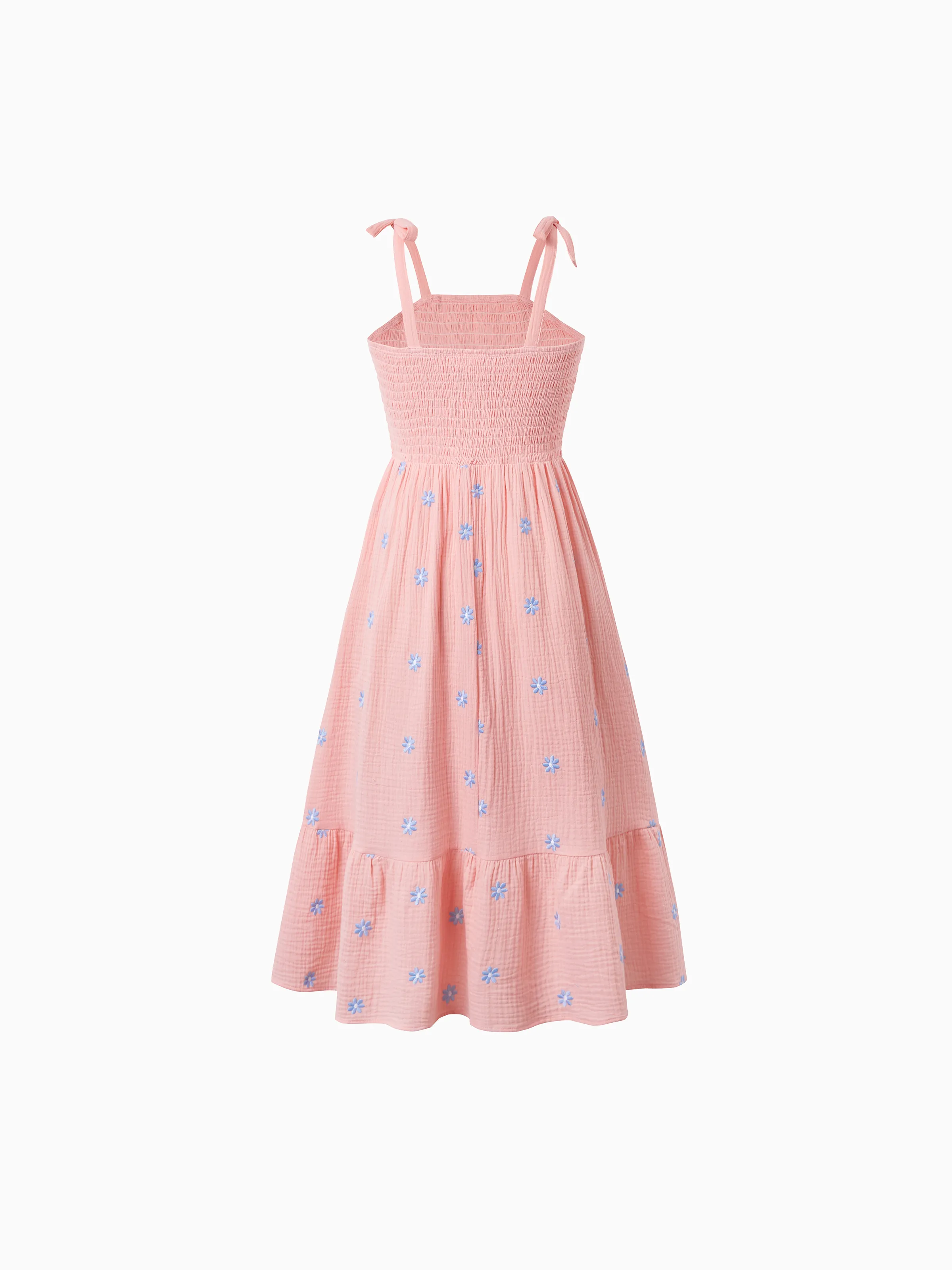 Family Matching Pink Outfits Flower Print Smocked Tie-Back Cotton Dress for Mom & Daughter, Solid Shirts for Dad & Son, Perfect for Summer Family Outings & Photos Mauve Pink - Image 3