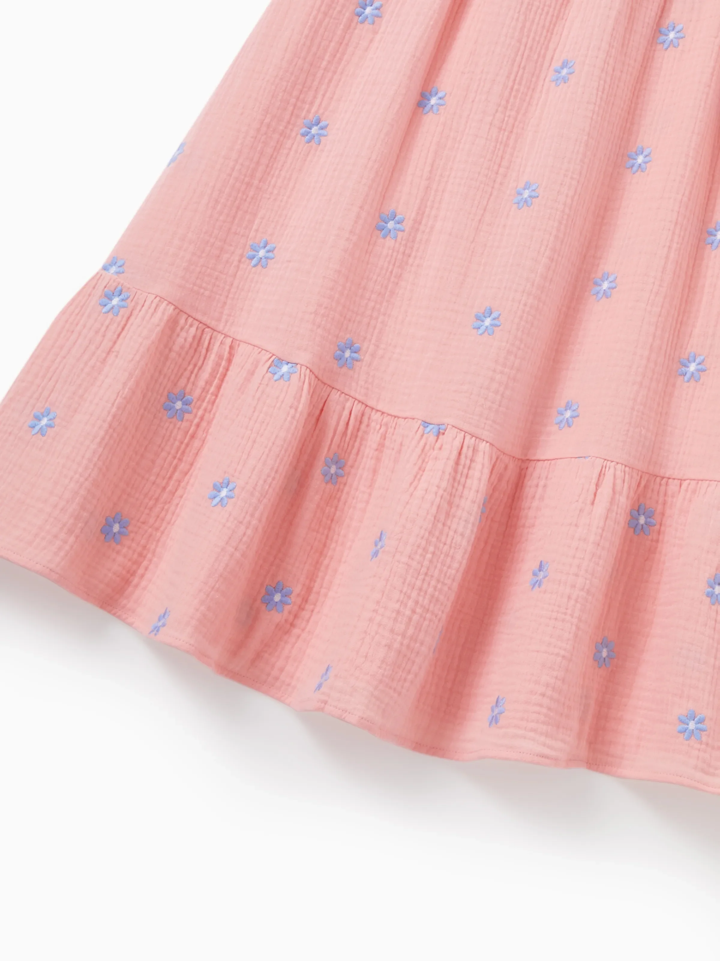 Family Matching Pink Outfits Flower Print Smocked Tie-Back Cotton Dress for Mom & Daughter, Solid Shirts for Dad & Son, Perfect for Summer Family Outings & Photos Mauve Pink - Image 6
