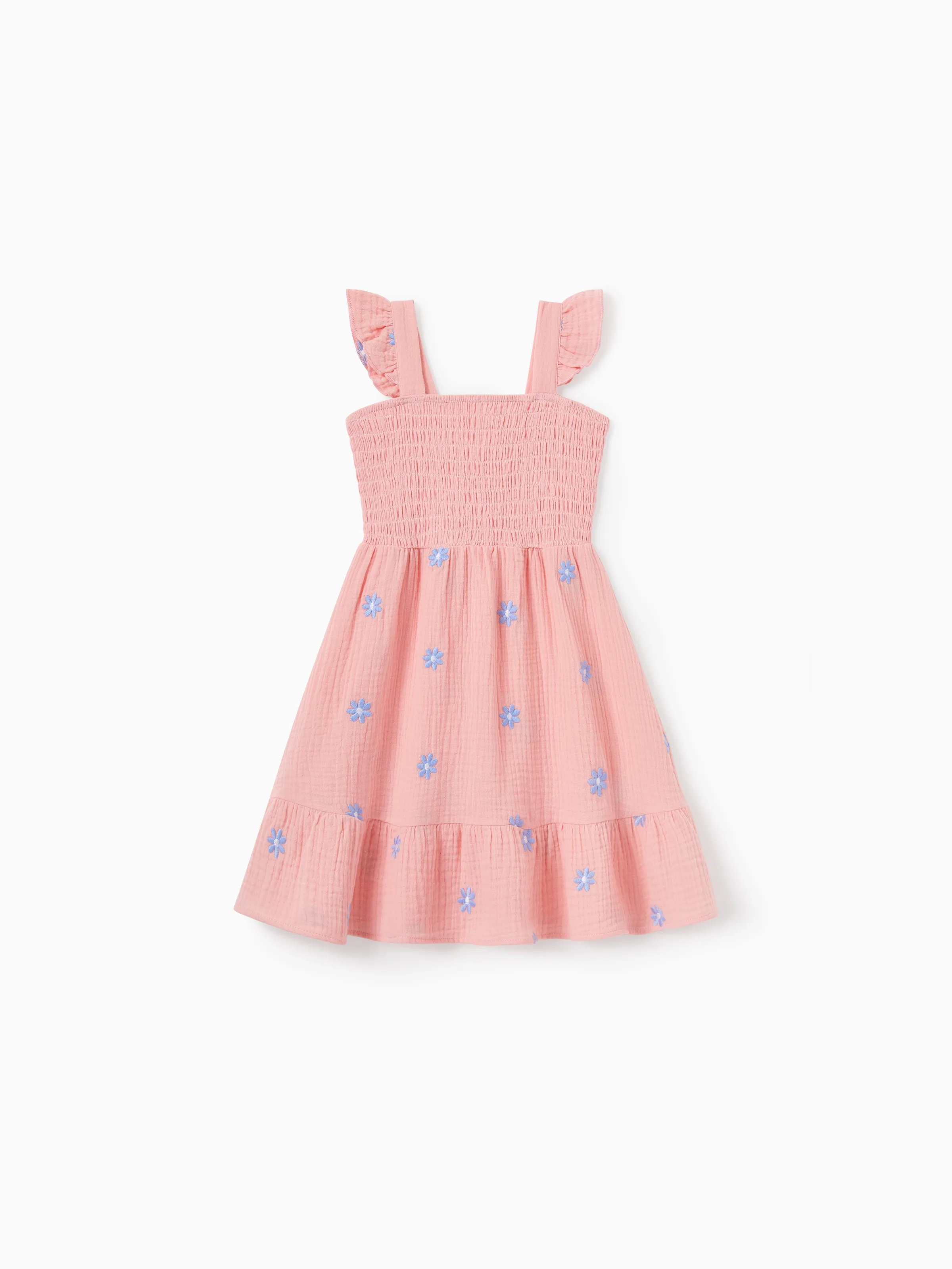 Family Matching Pink Outfits Flower Print Smocked Tie-Back Cotton Dress for Mom & Daughter, Solid Shirts for Dad & Son, Perfect for Summer Family Outings & Photos Mauve Pink - Image 7