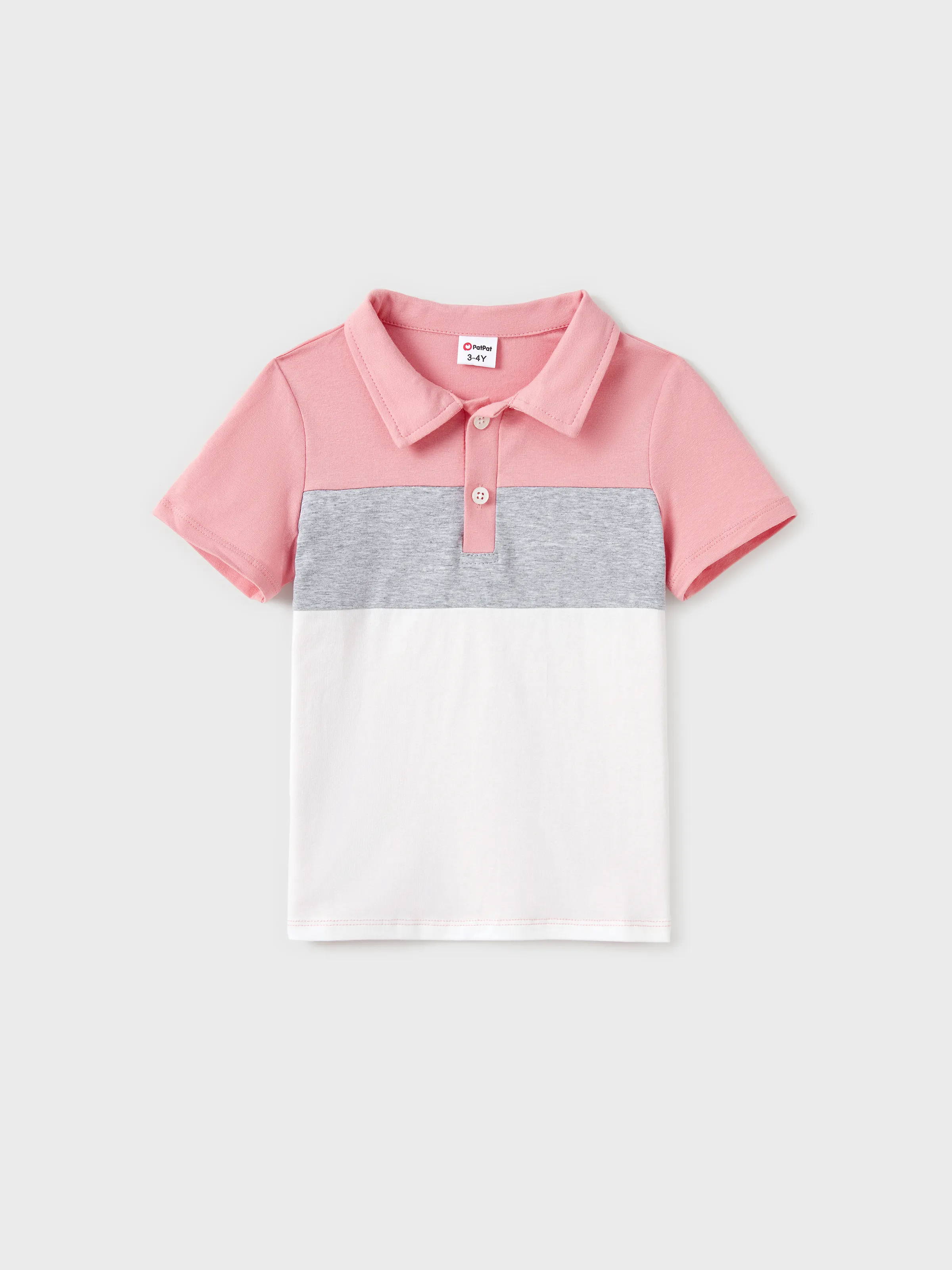 Family Matching Pink Set Solid Colorblock Polo collar Short-sleeve Shirt or Ruffle-sleeve Belted Dress Pink - Image 17