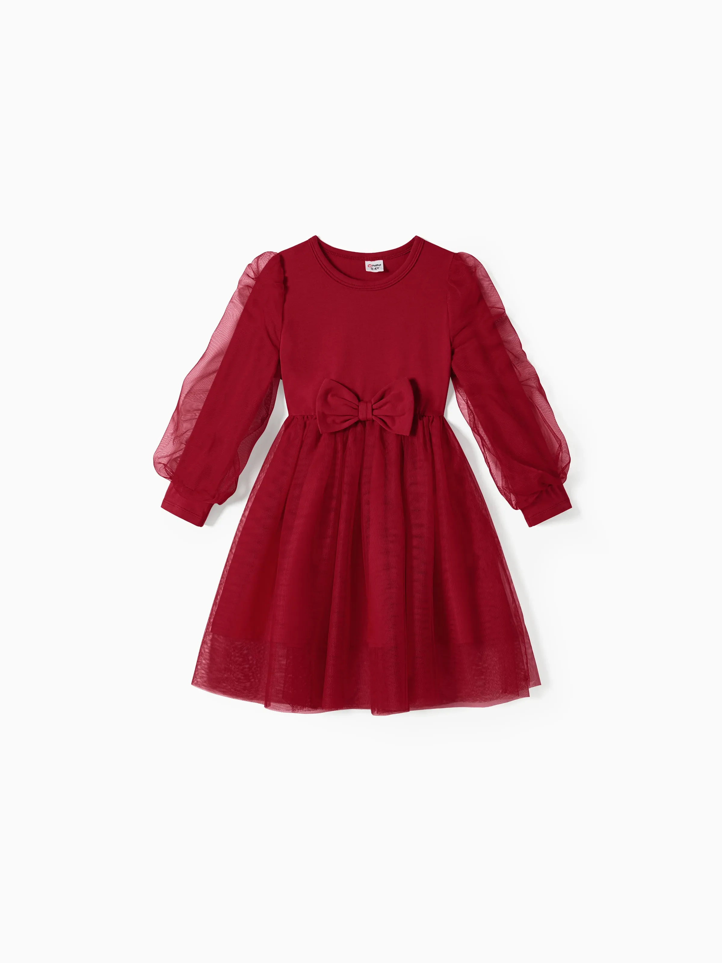 Family Matching Plaid Shirt Tops and Red Mesh Splice Belted Dresses Sets Burgundy - Image 10